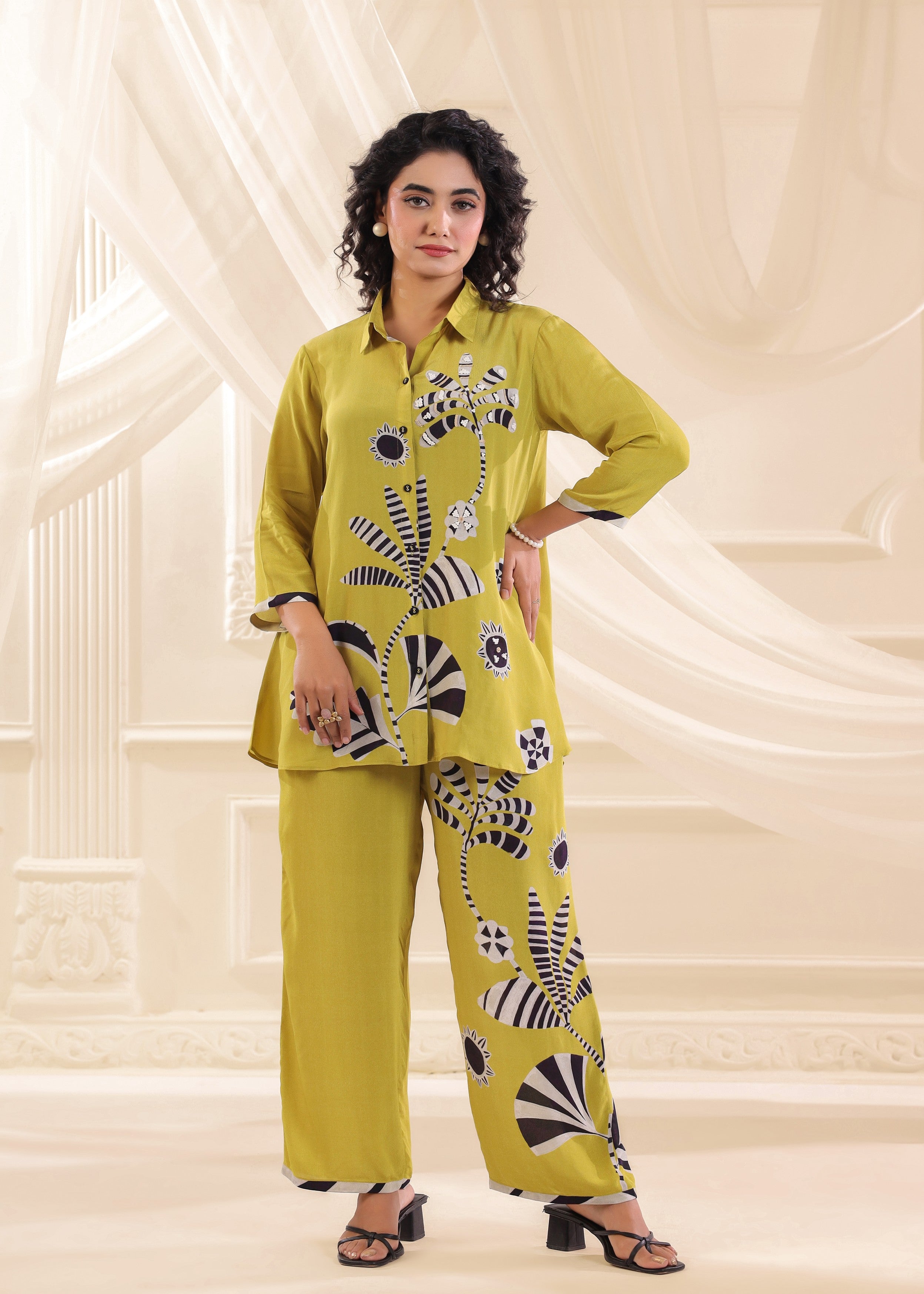 Pear Green Printed Crepe Silk Co-Ord Set