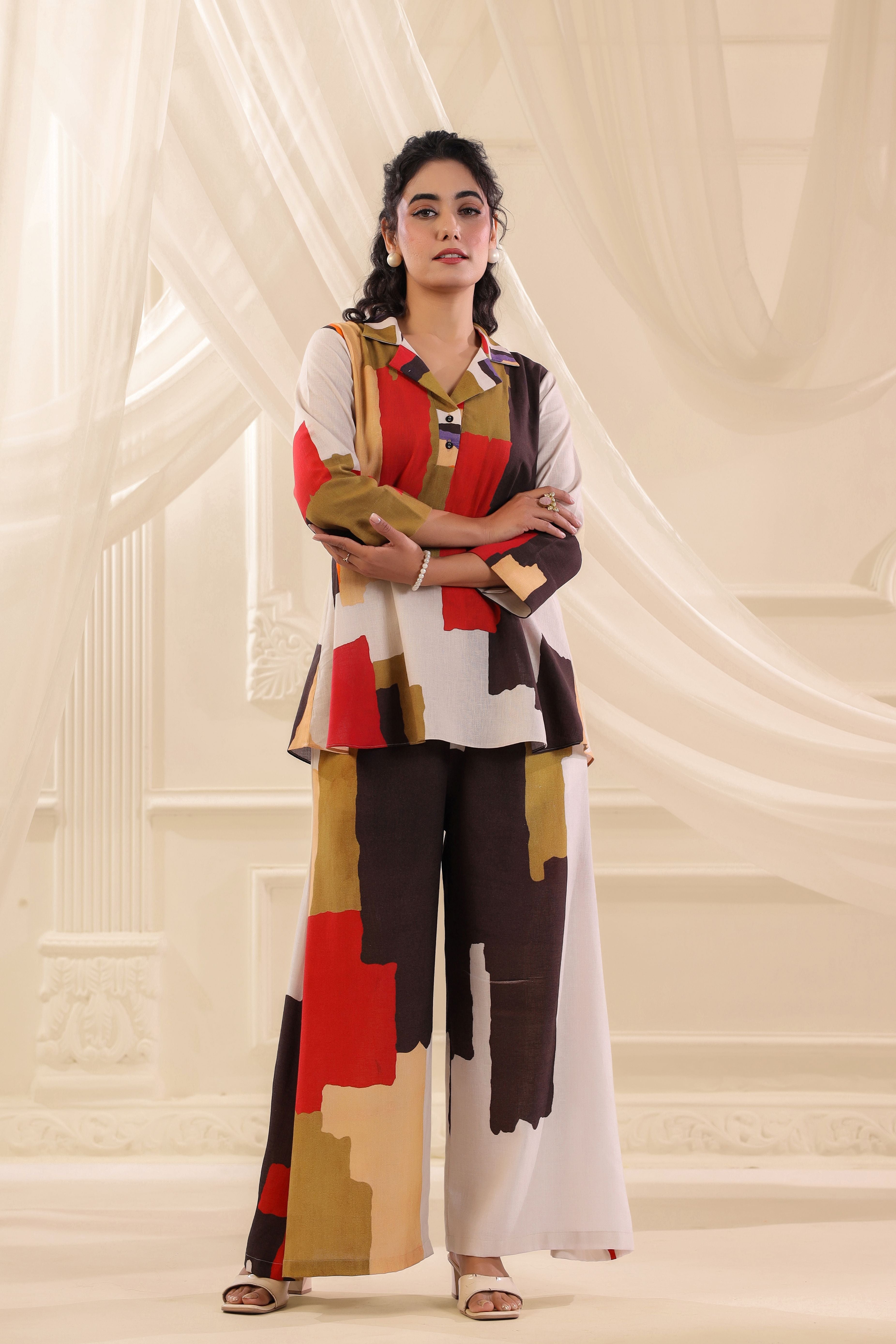 Multicolor Printed Linen Co-Ord Set