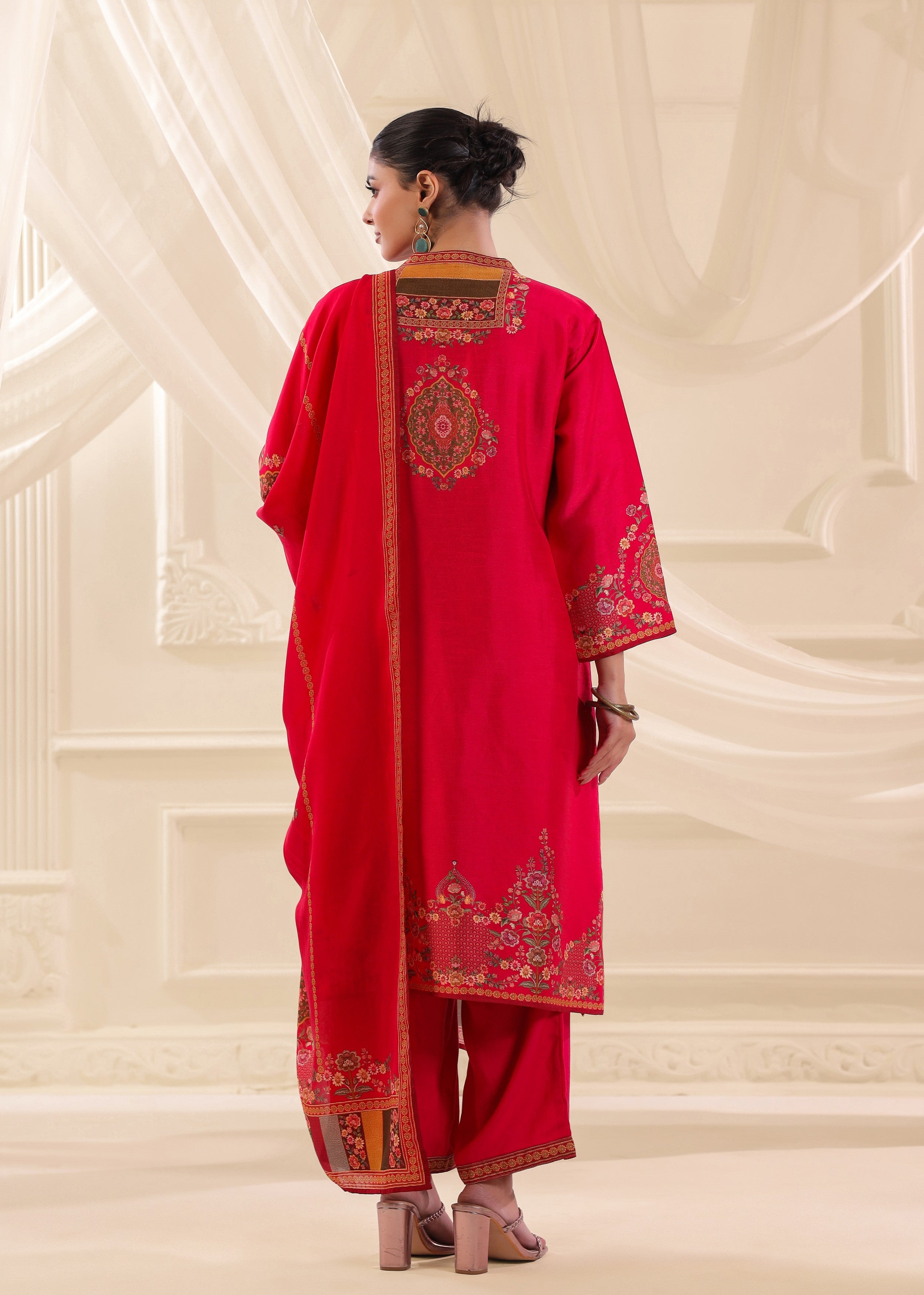 Fuchsia Pink Embellished Premium Silk Pant Set