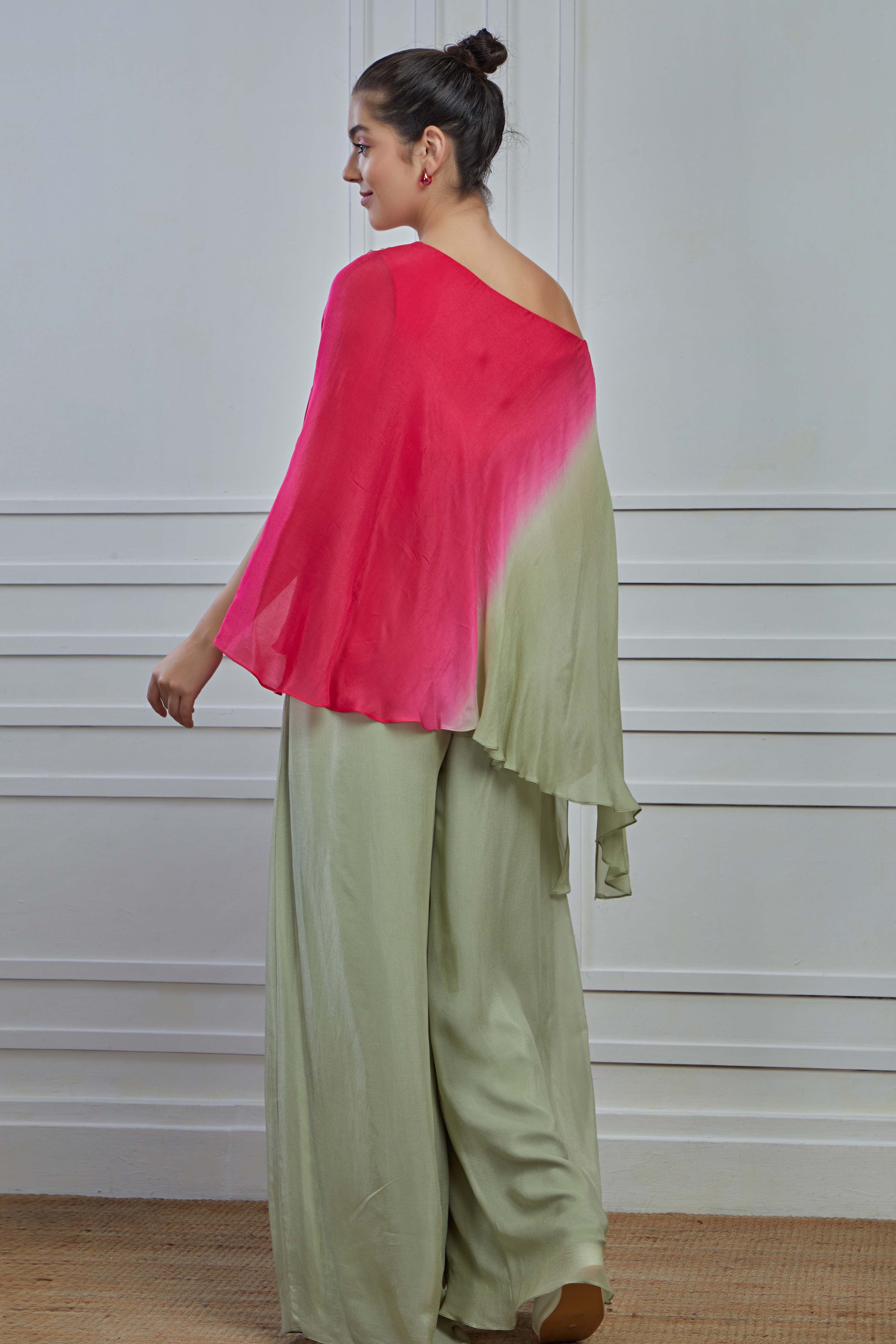 Sage Green Embellished Crepe Silk Tunic Palazzo Set