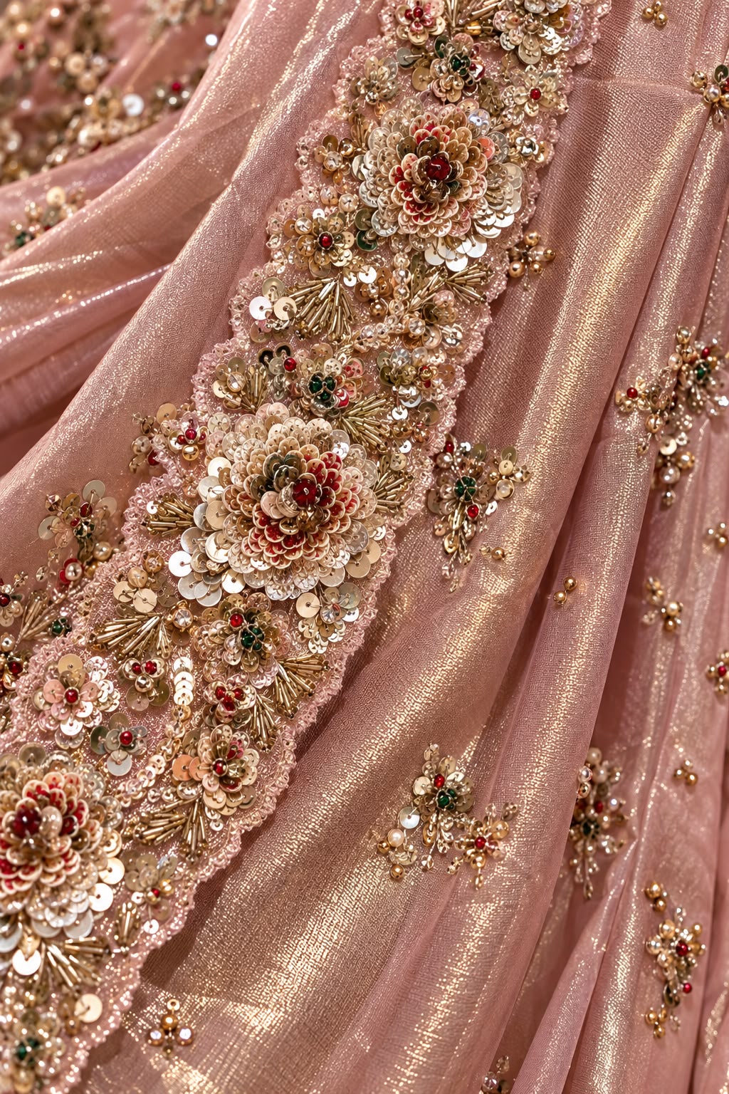 Blush Pink Embellished Tissue Silk Saree