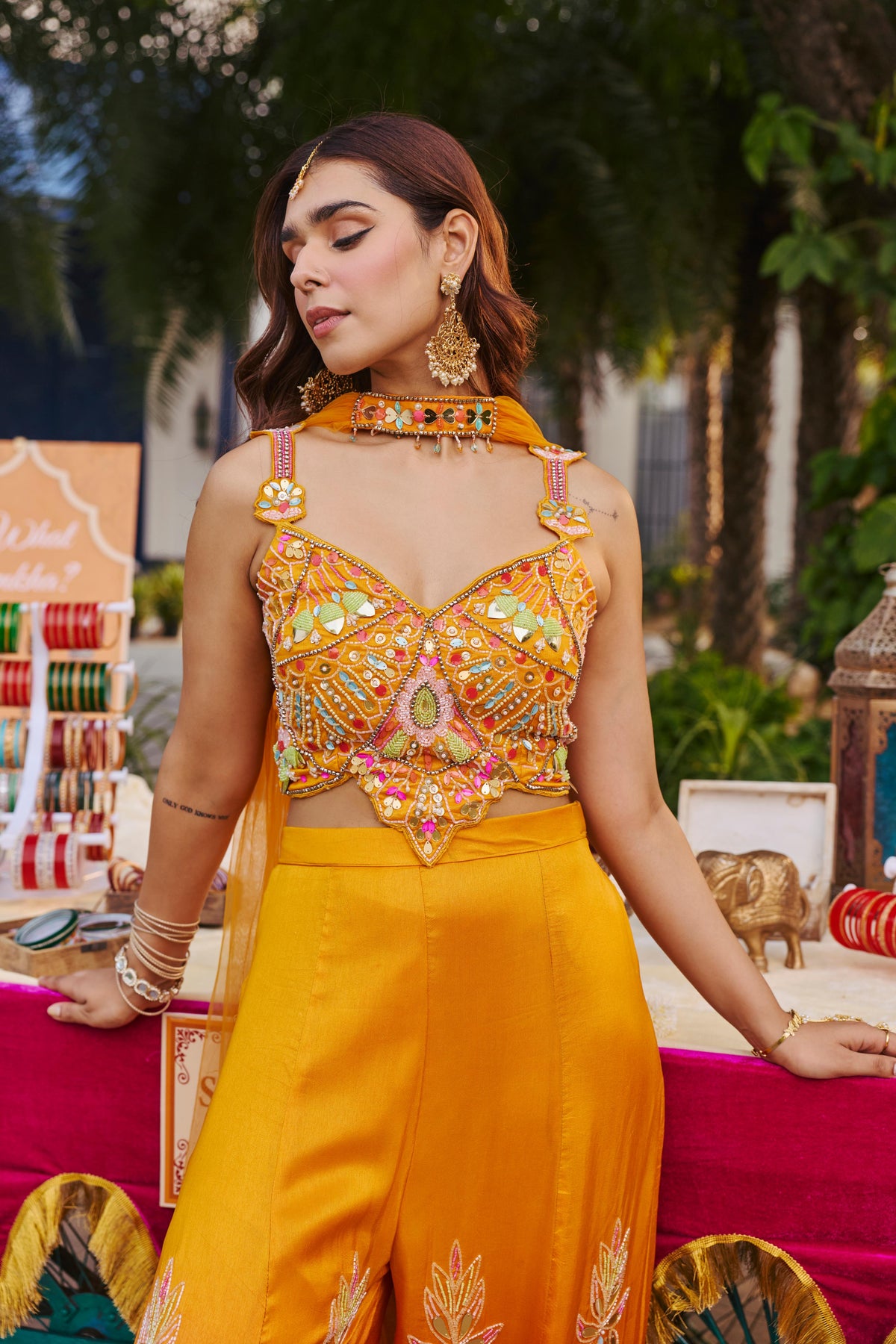 Marigold Ombre Embellished Crepe Silk Palazzo Set