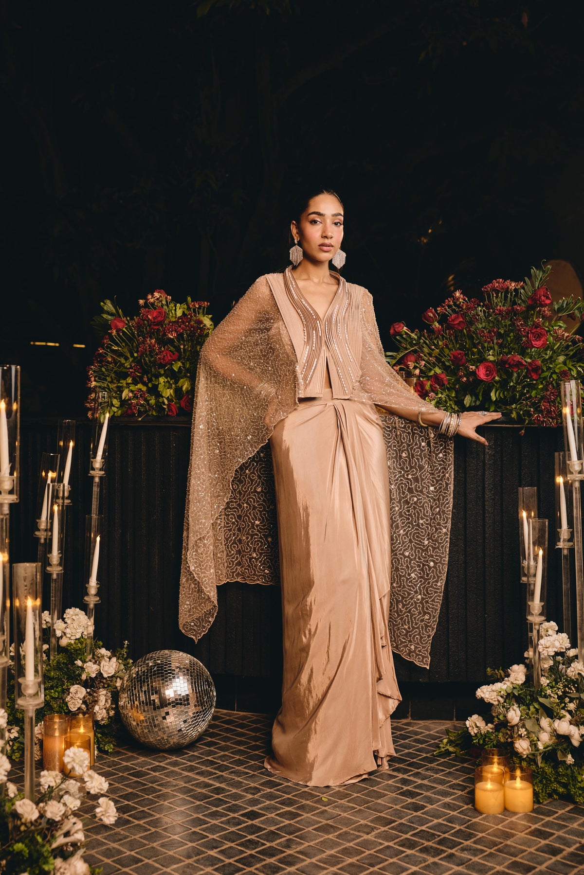 Soft Blush-Beige Embellished Premium Net Kaftan Set