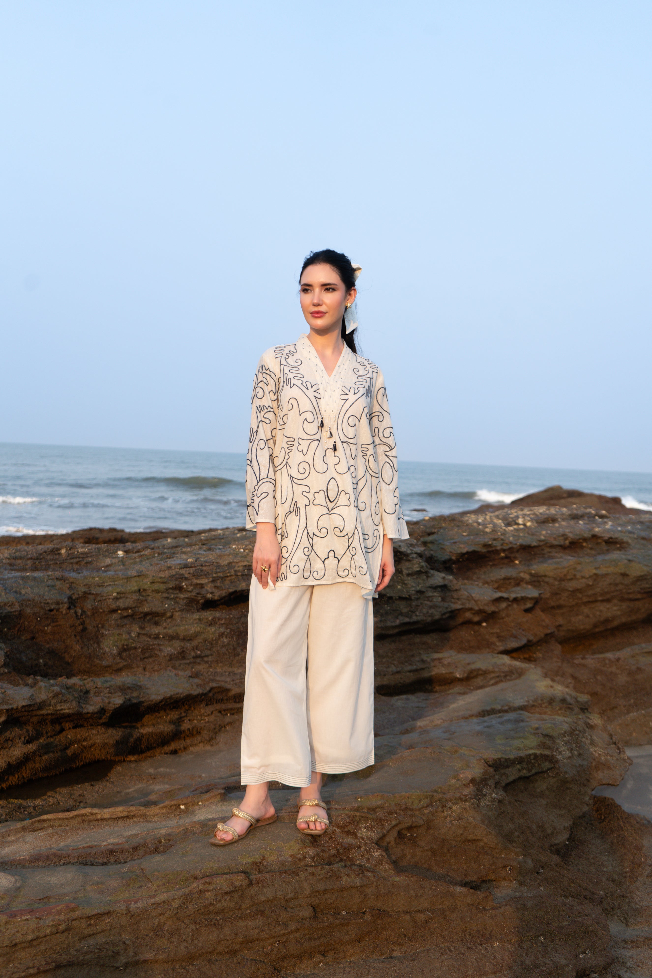 Ivory Noir Embroidered Cotton Co-ord Set