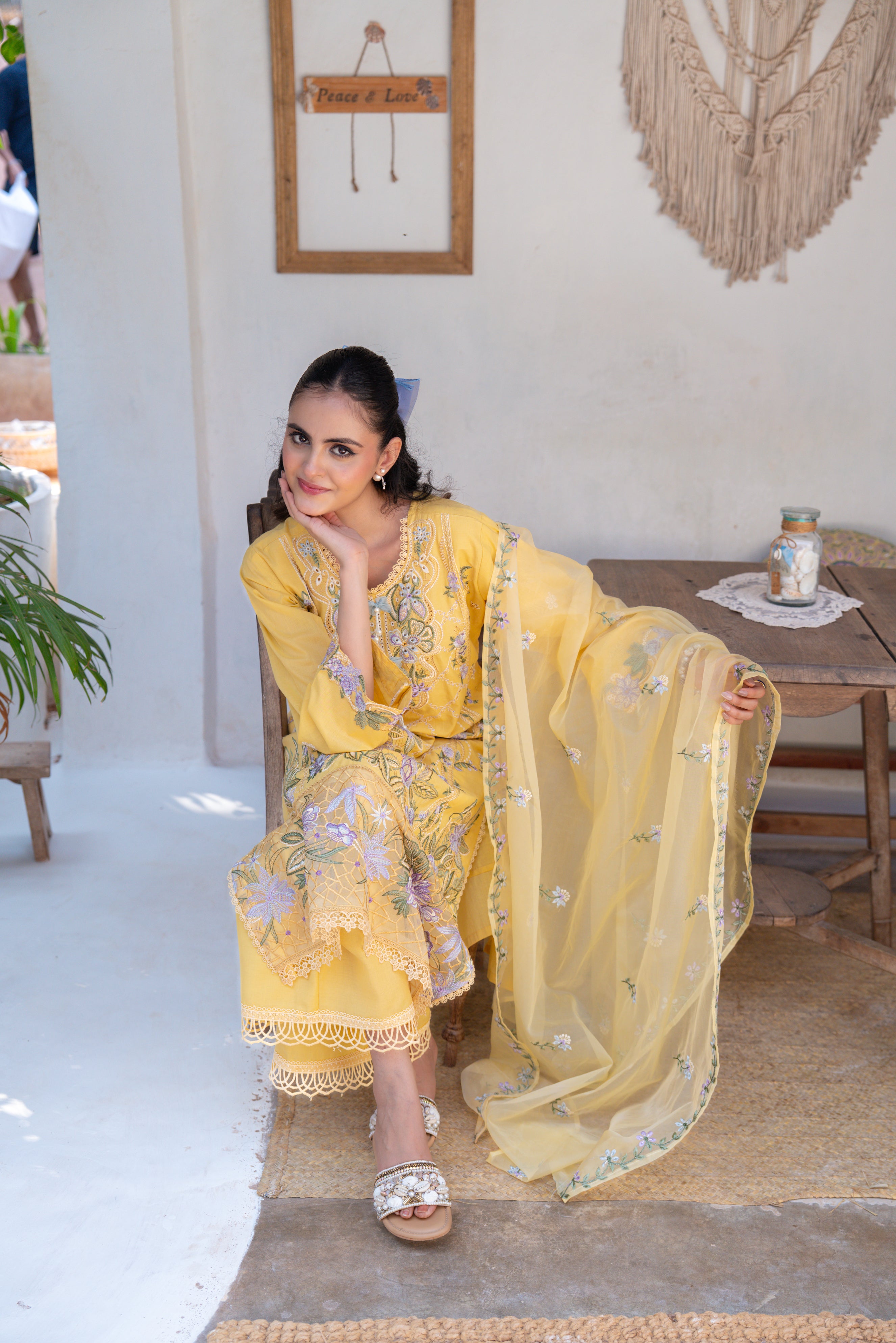 Canary Embroidered Cotton Palazzo Set