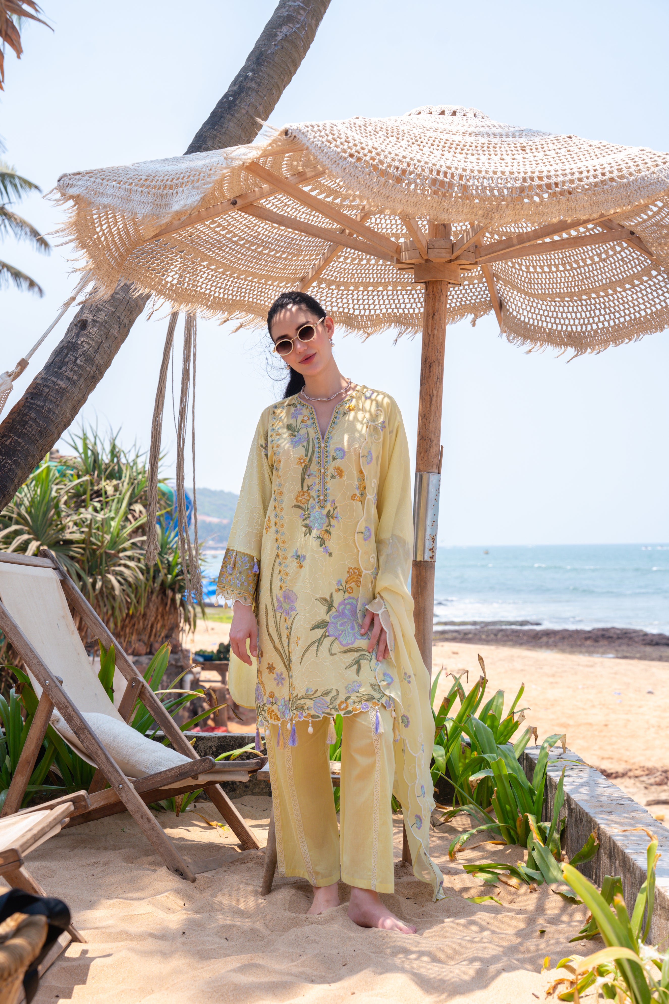 Primrose Coastal Embroidered Cotton Pant Set