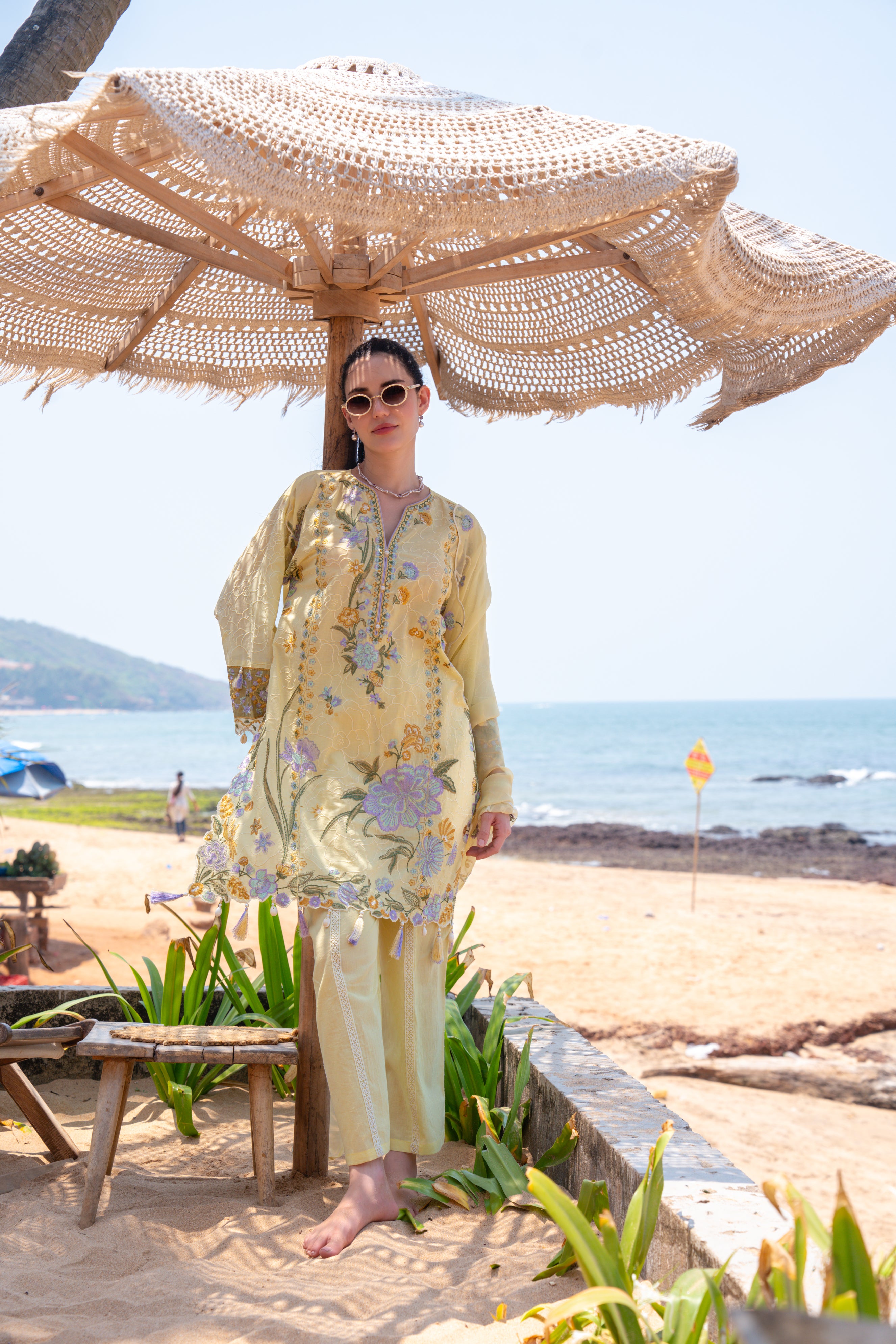 Primrose Coastal Embroidered Cotton Pant Set
