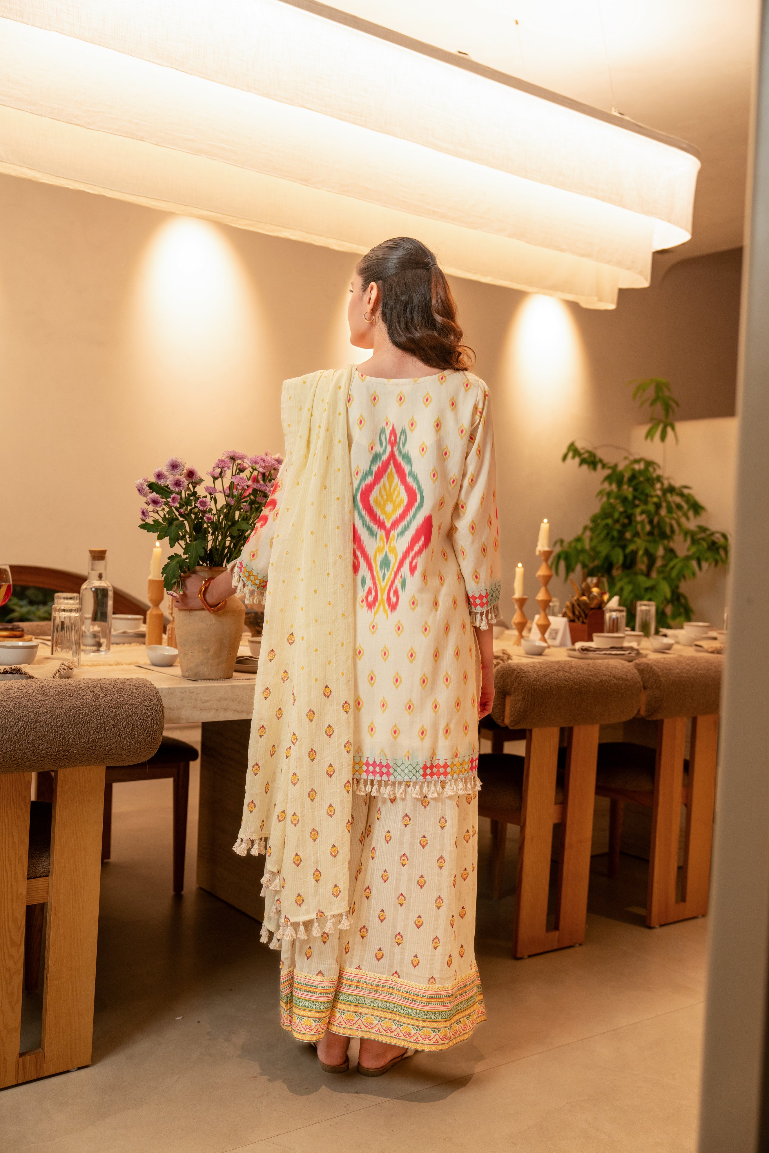Boho-Chic Embellished Cotton Palazzo Set