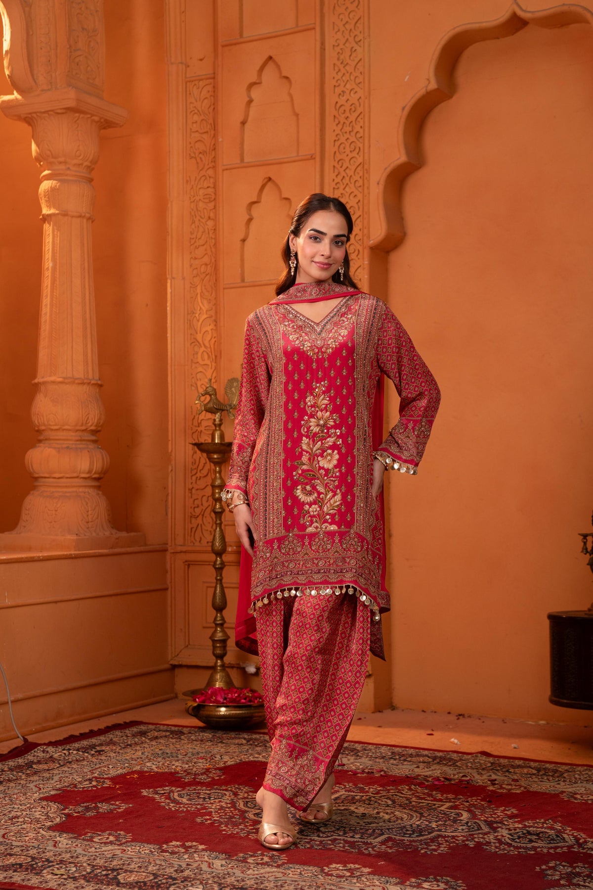 Deep Raspberry Pink Embellished Crepe Silk Salwar Set