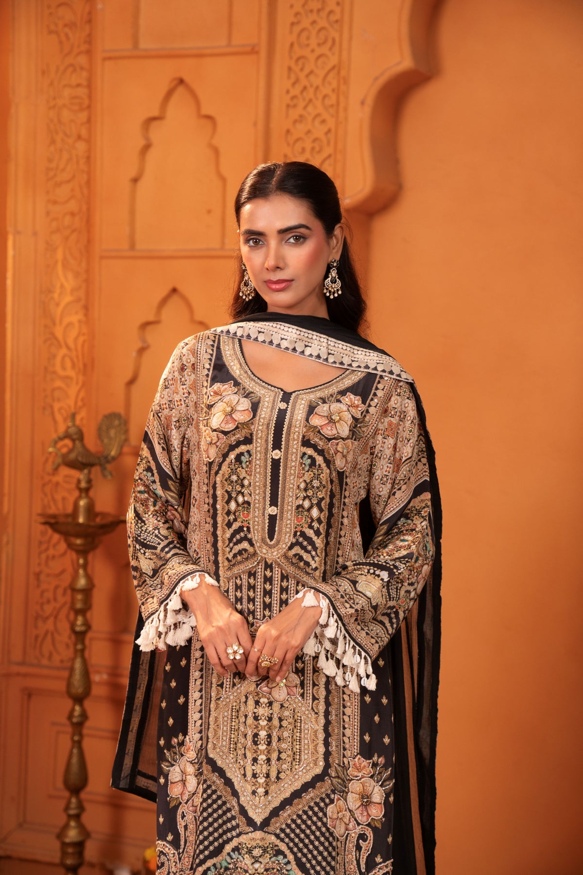 Black Embellished Muslin Silk Palazzo Set