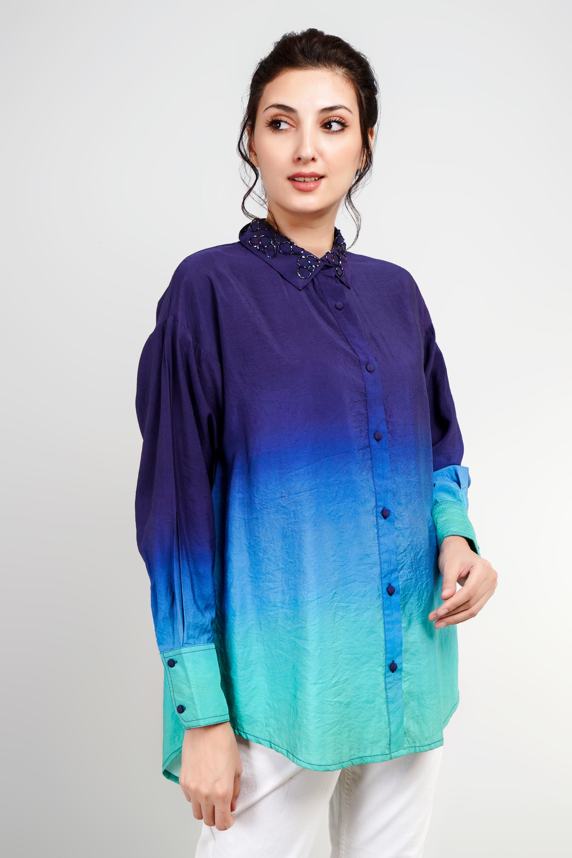 Purple Ombre-Dyed German Silk Shirt