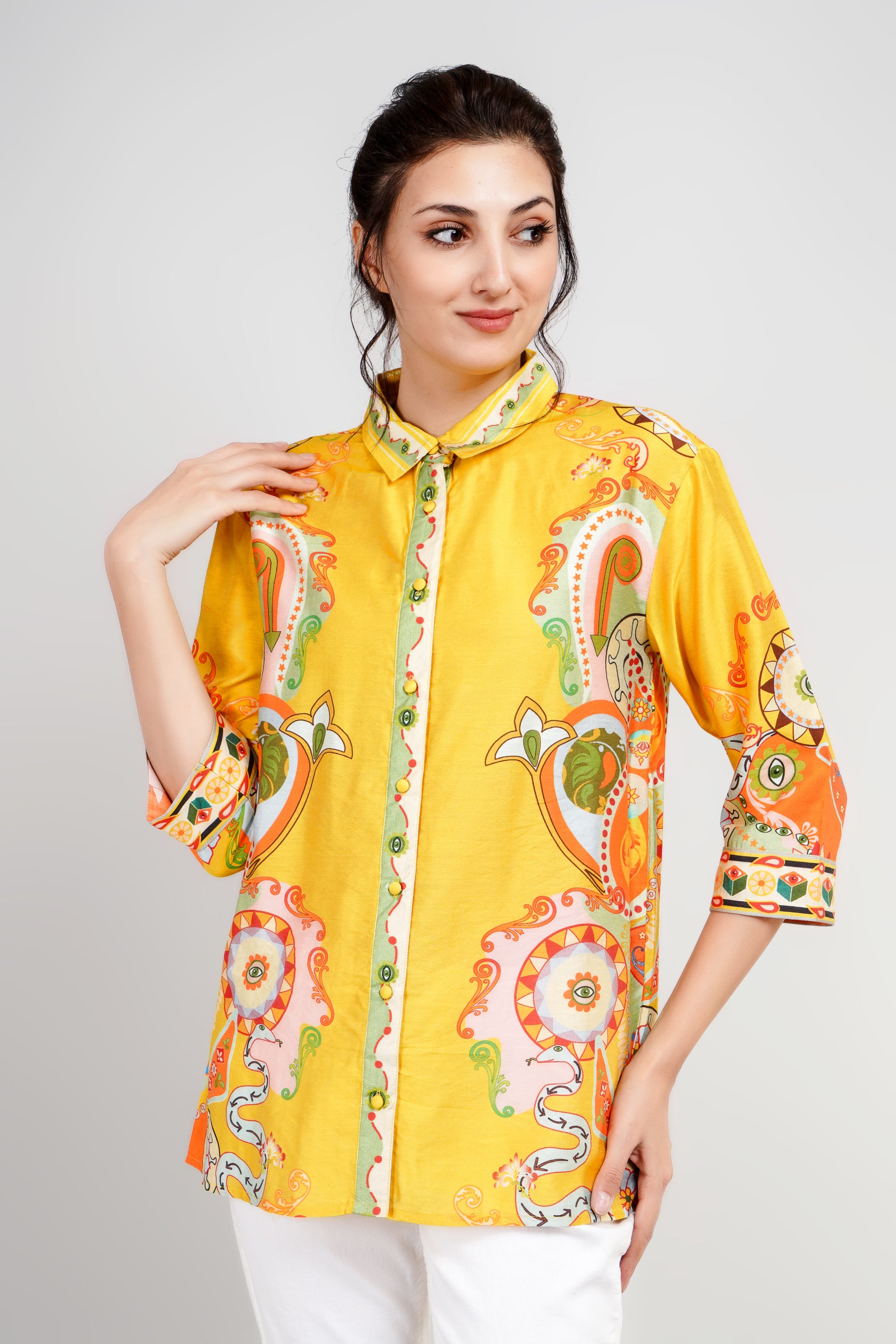 Yellow Printed Premium Spanish Silk Shirt