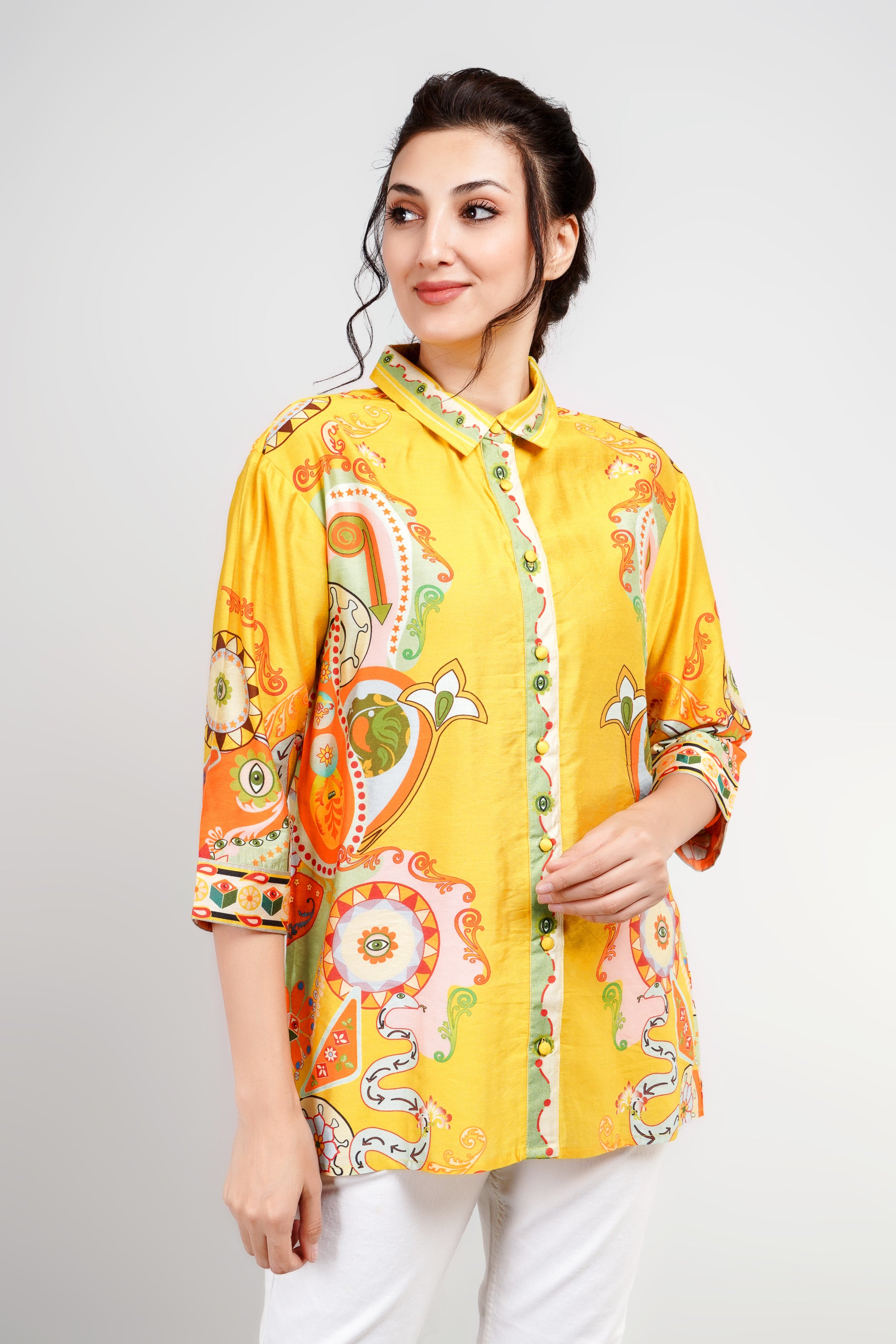 Yellow Printed Premium Spanish Silk Shirt