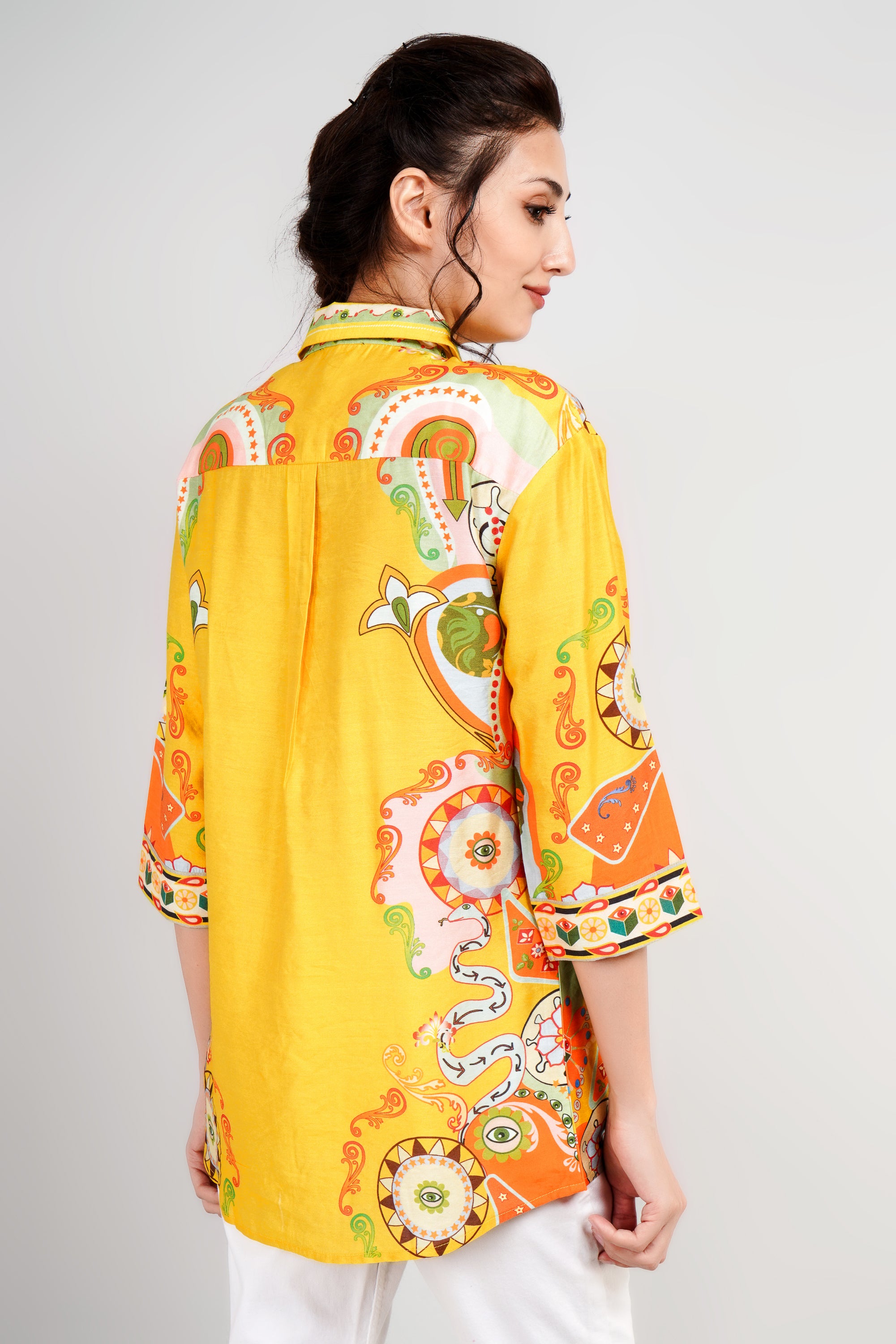 Yellow Printed Premium Spanish Silk Shirt