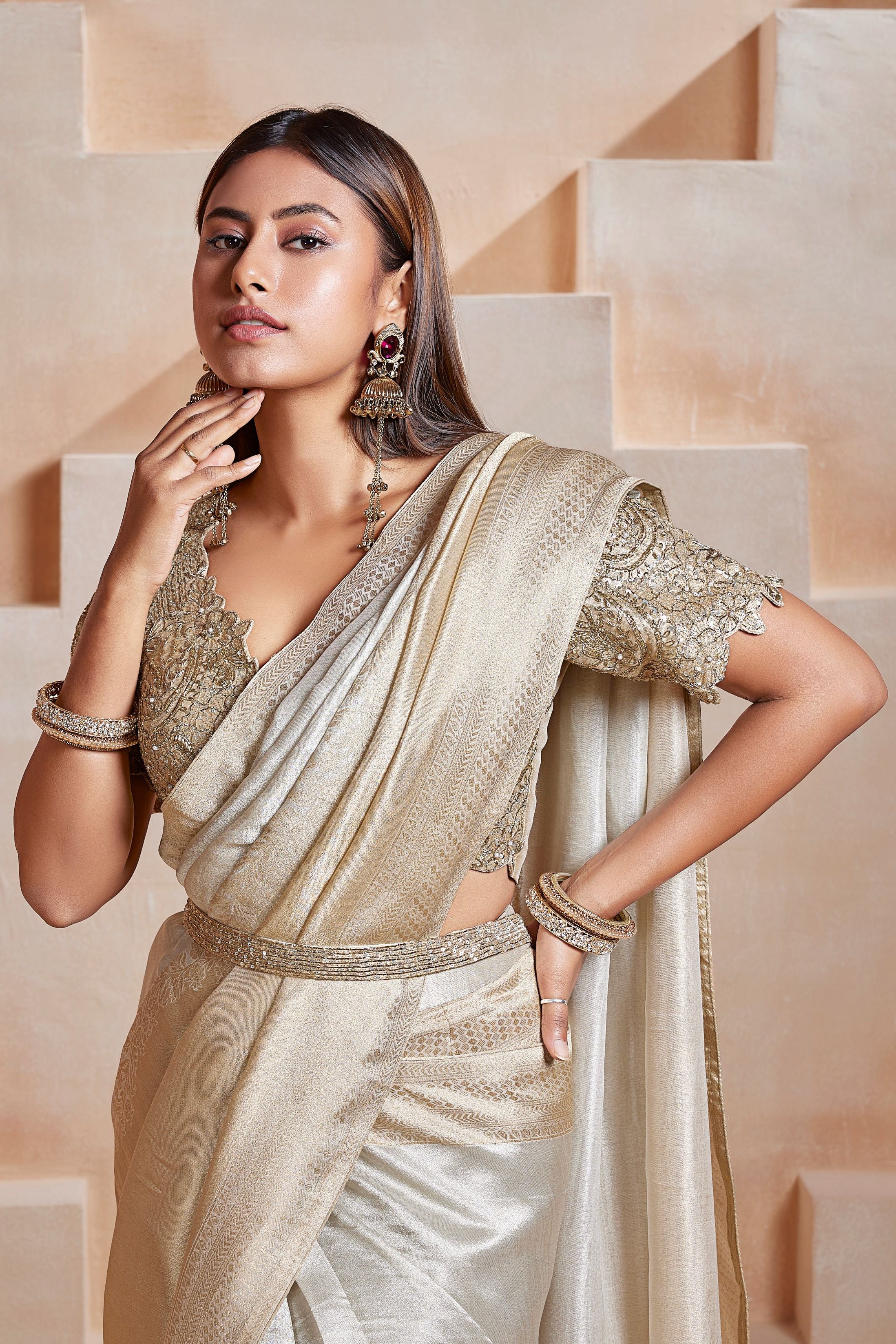 Champagne Ombre Embellished Banarasi Silk Saree