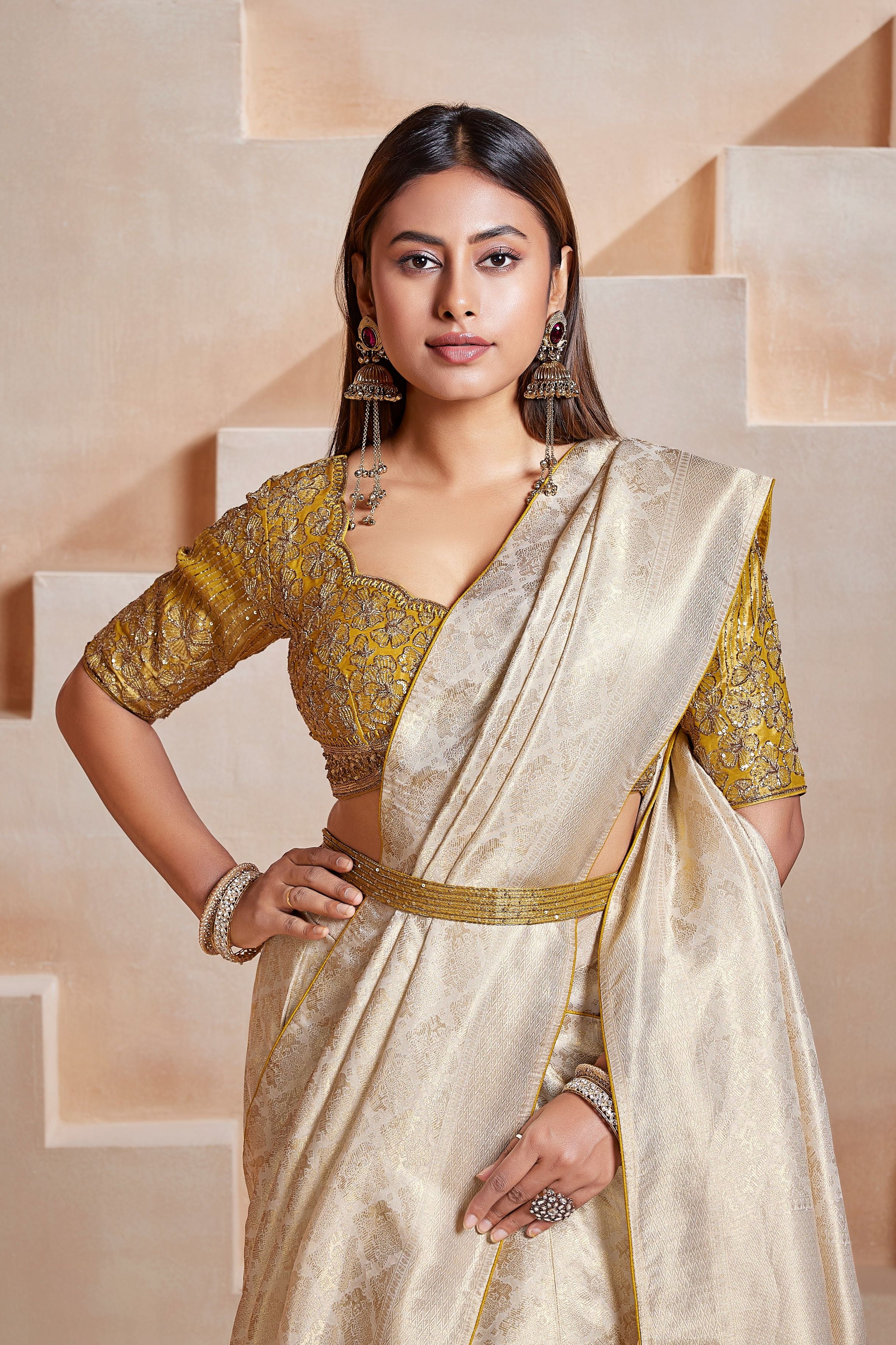 Gilded Ivory Embellished Banarasi Tissue Silk Saree