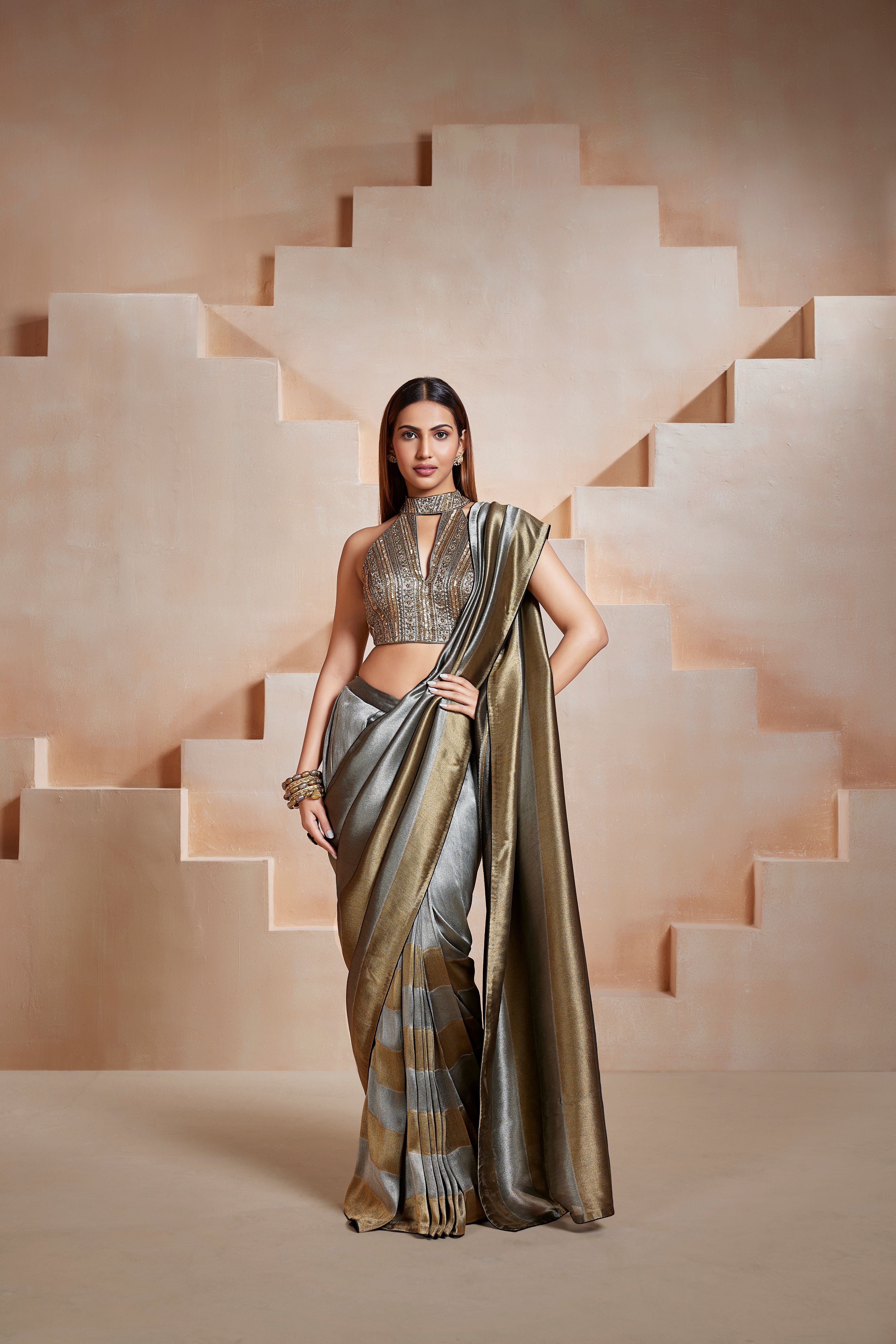 Midnight Sheen Embellished Crepe Satin Silk Saree