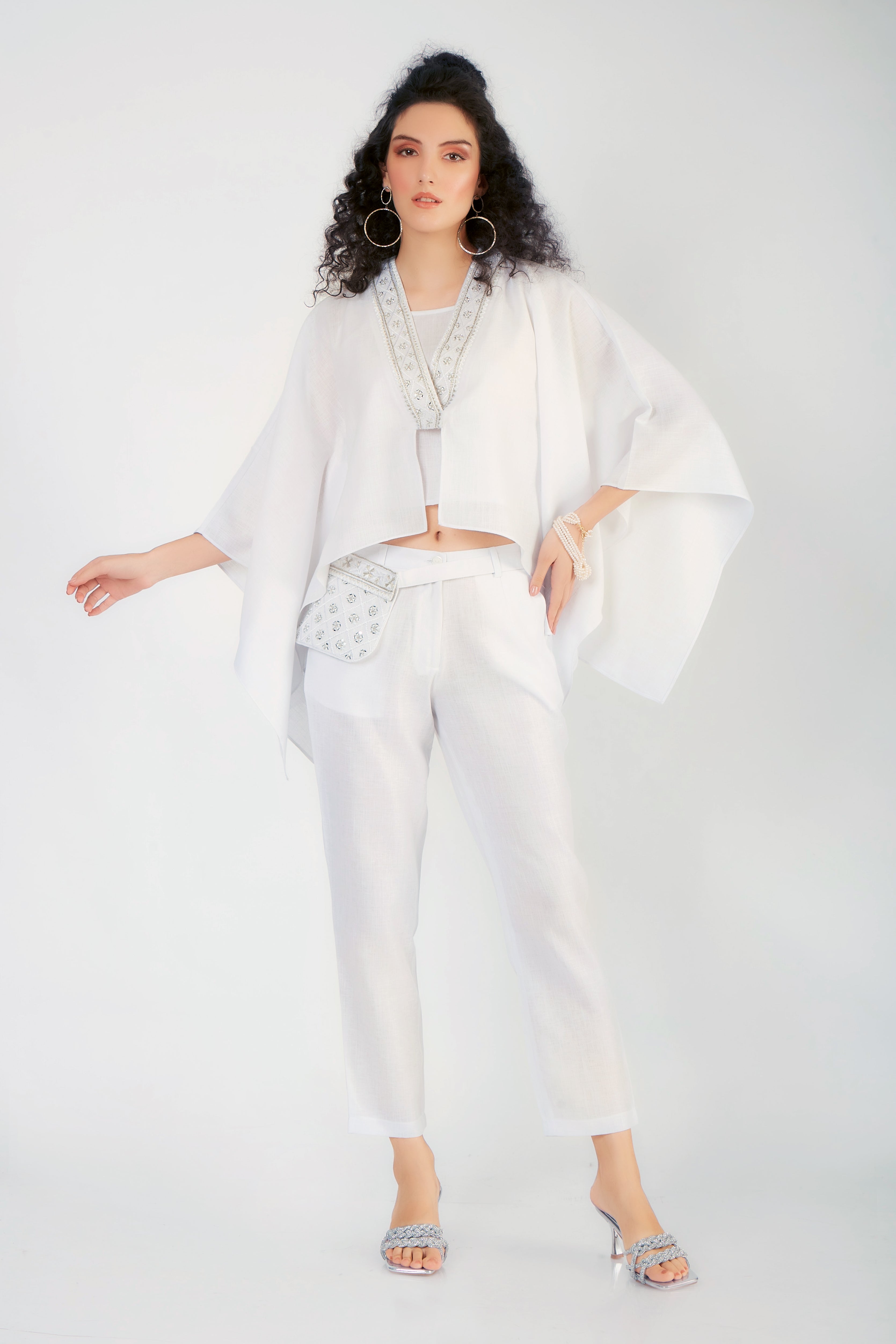 White Embroidered Belgium Linen Co-Ord Set