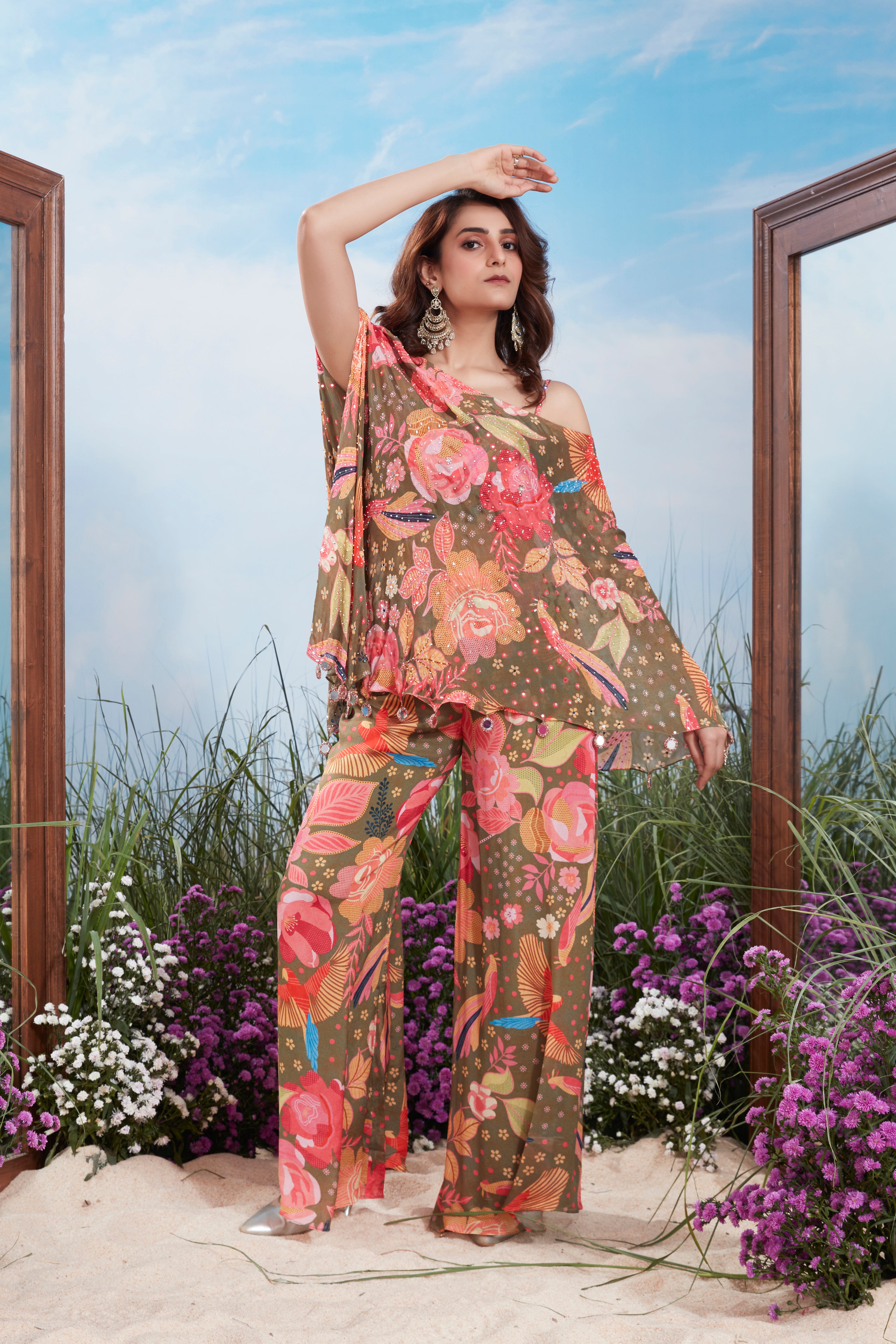 Olive Green Embellished Premium Silk Co-Ord Set