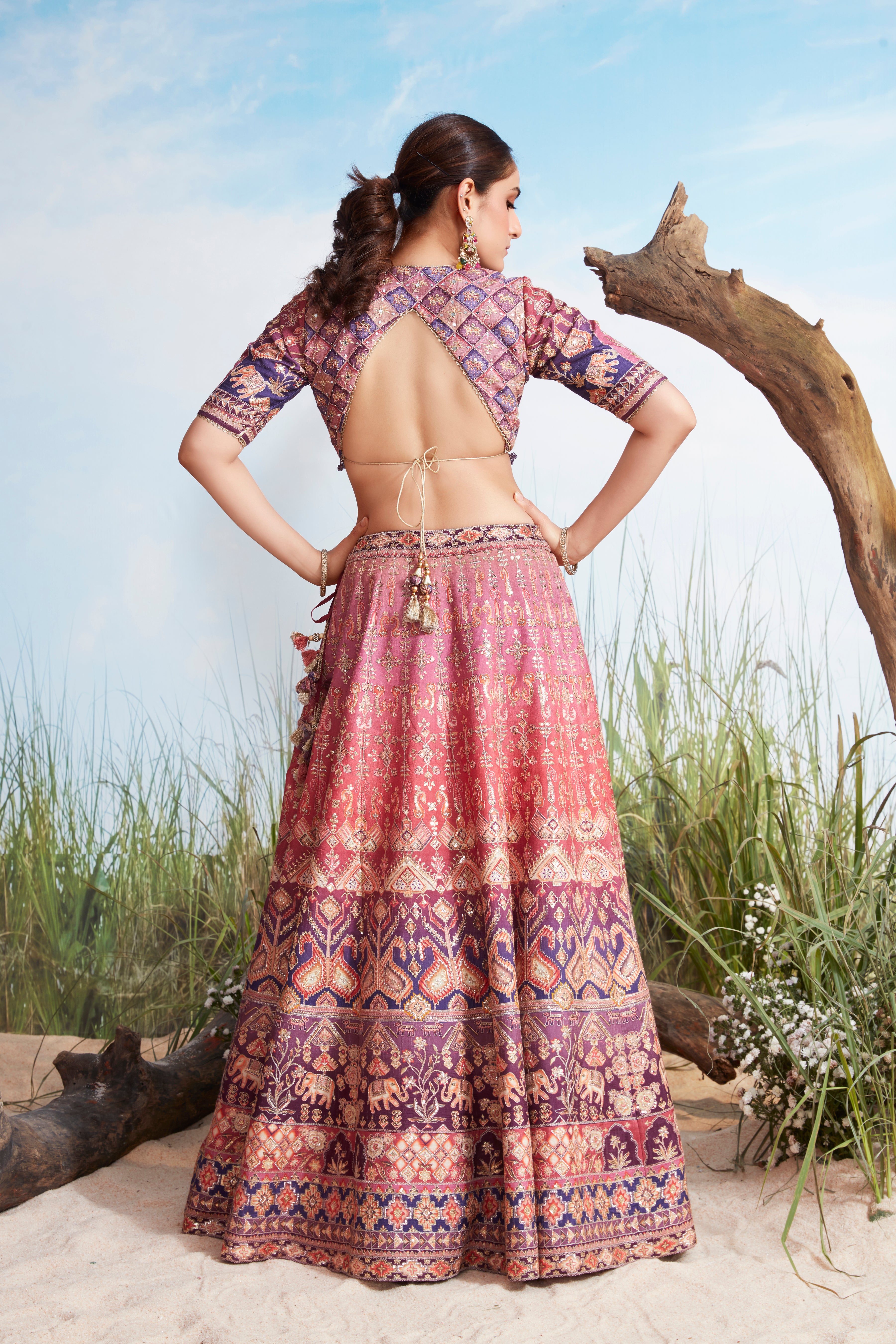 Dual-Shade Multi-Print Premium Silk Lehenga Set