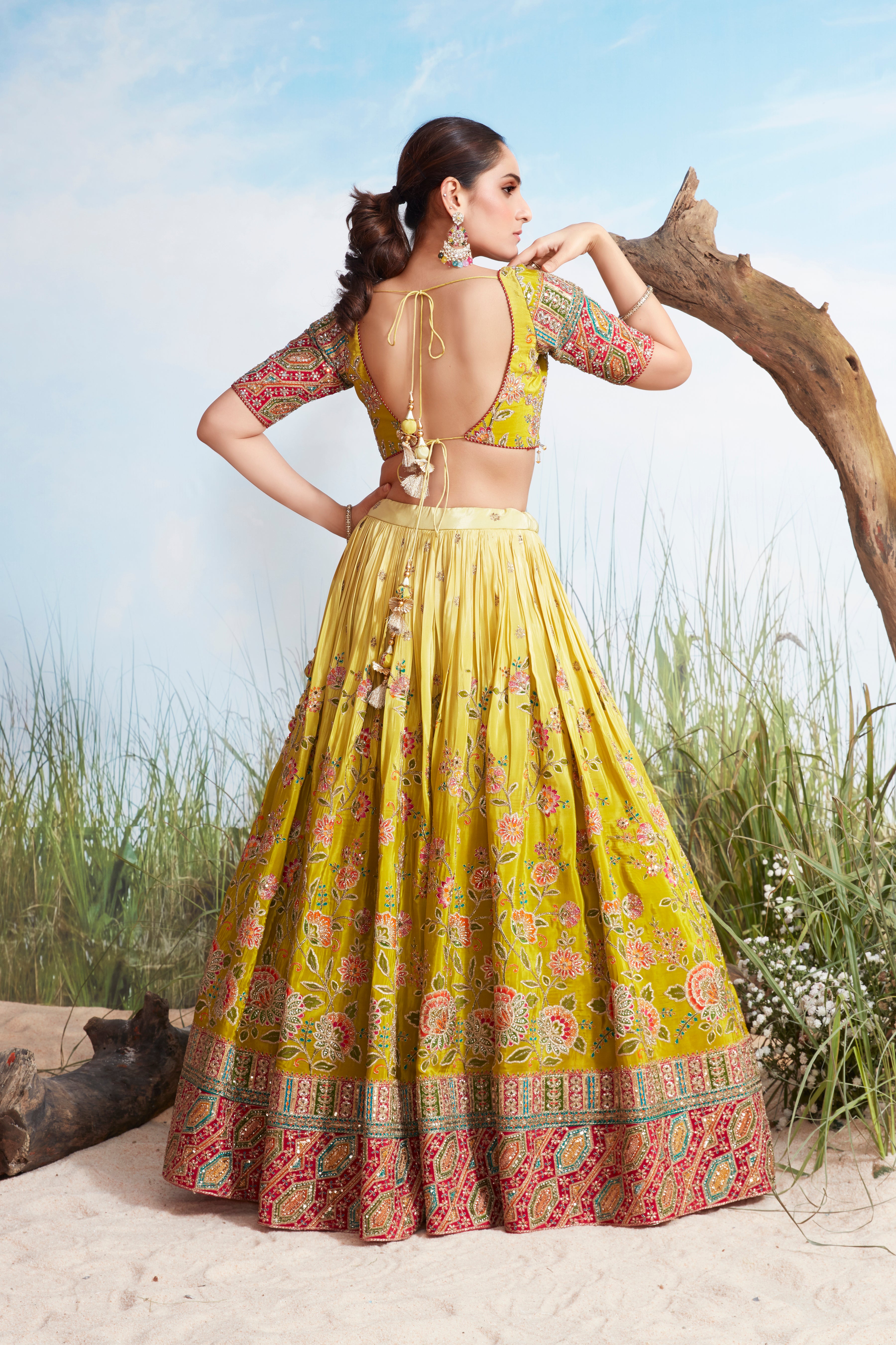 Zesty Lime Floral Premium Silk Lehenga Set