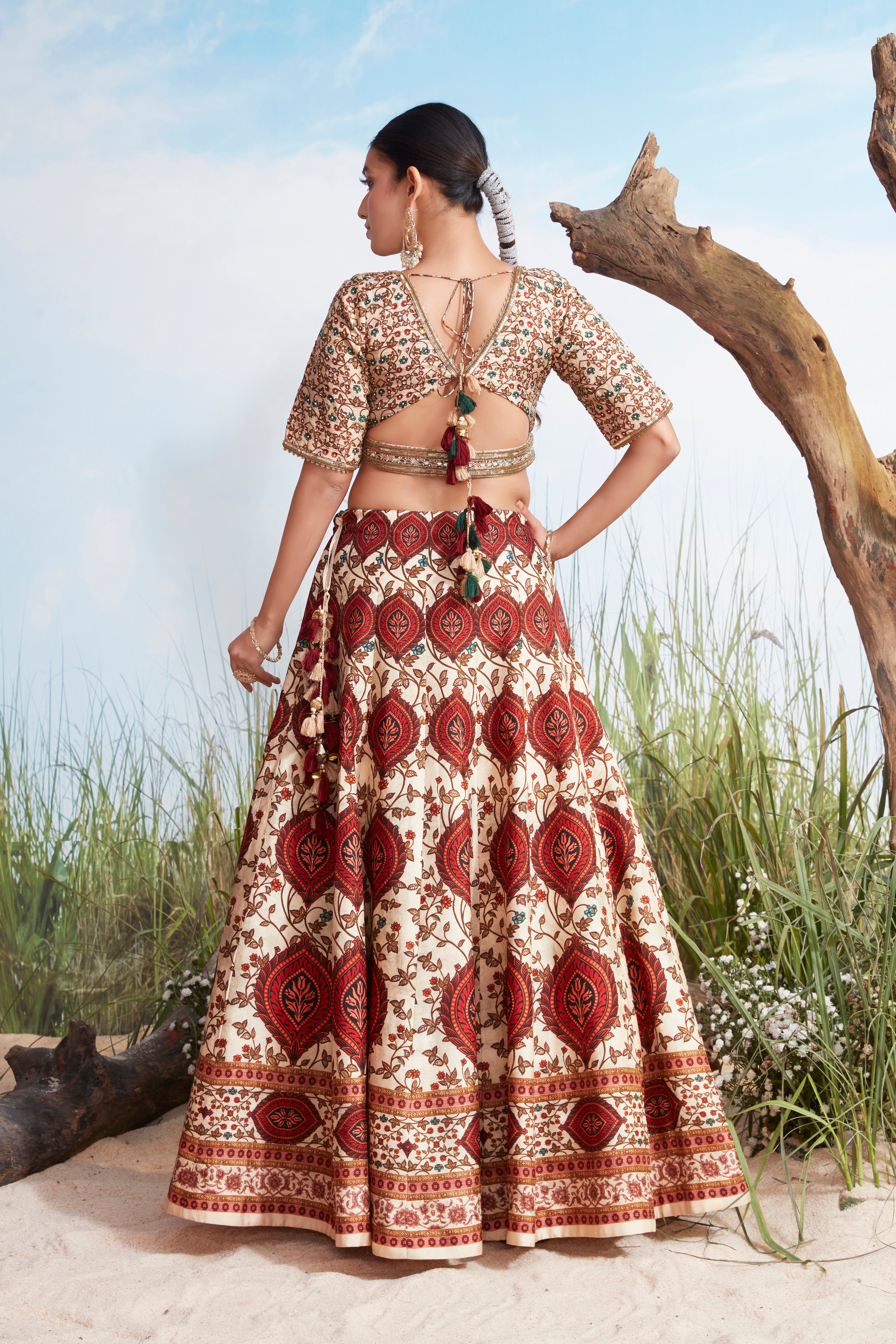 Ivory and Rust Printed Premium Silk Lehenga Set