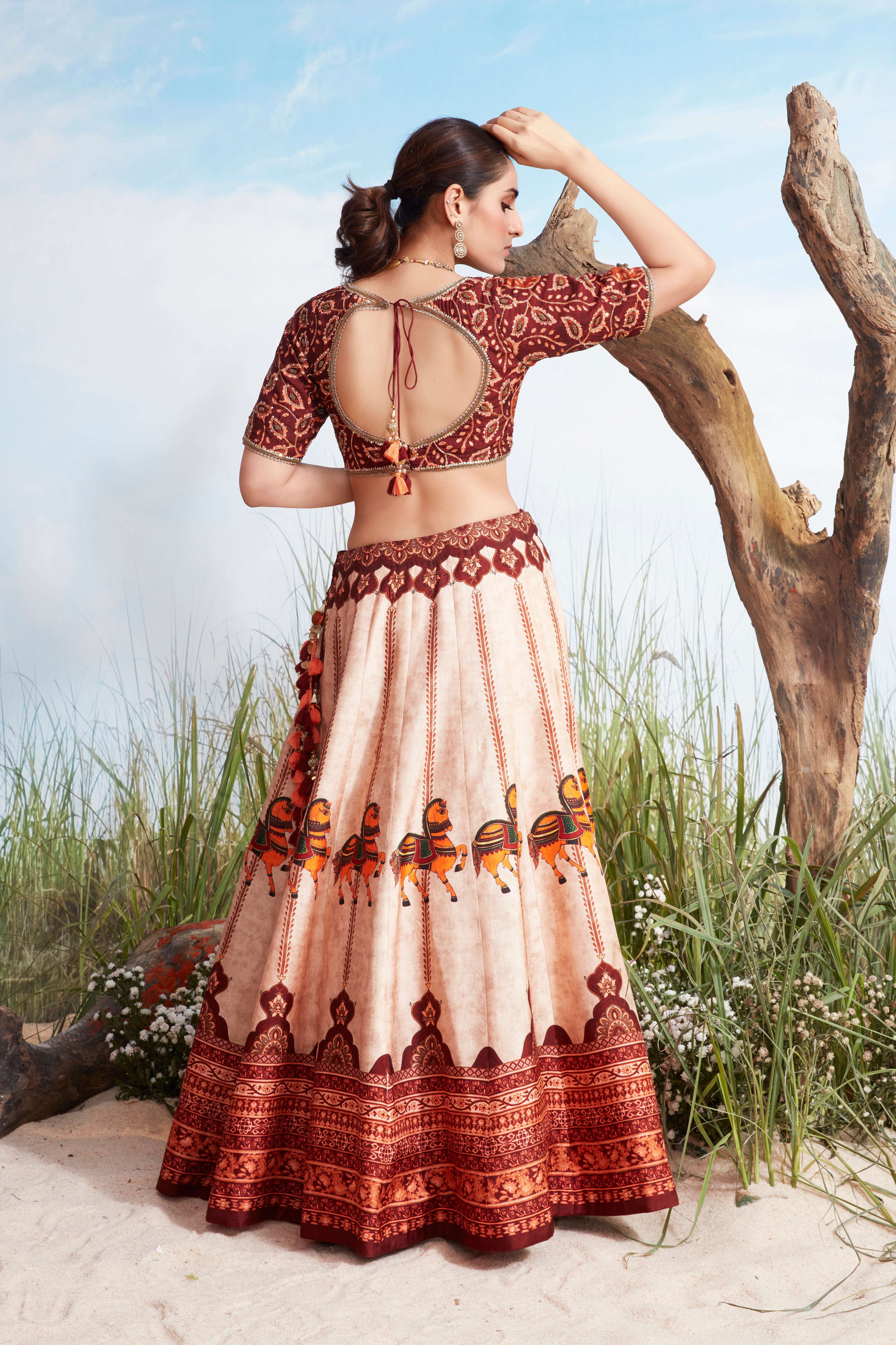 Crepe Pink Printed Raw Silk Lehenga Set