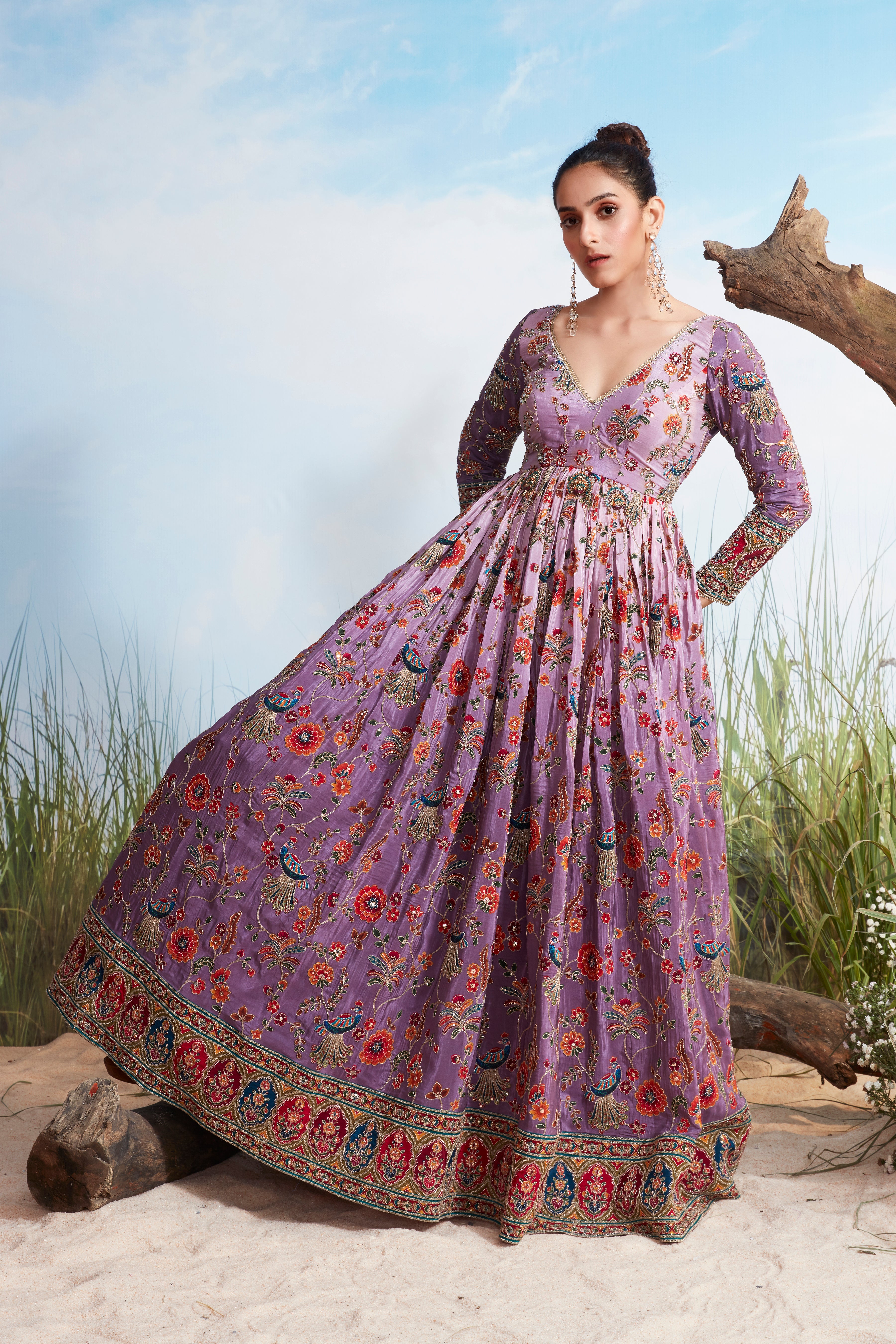 Lavender Embellished Uppada Silk Anarkali Gown