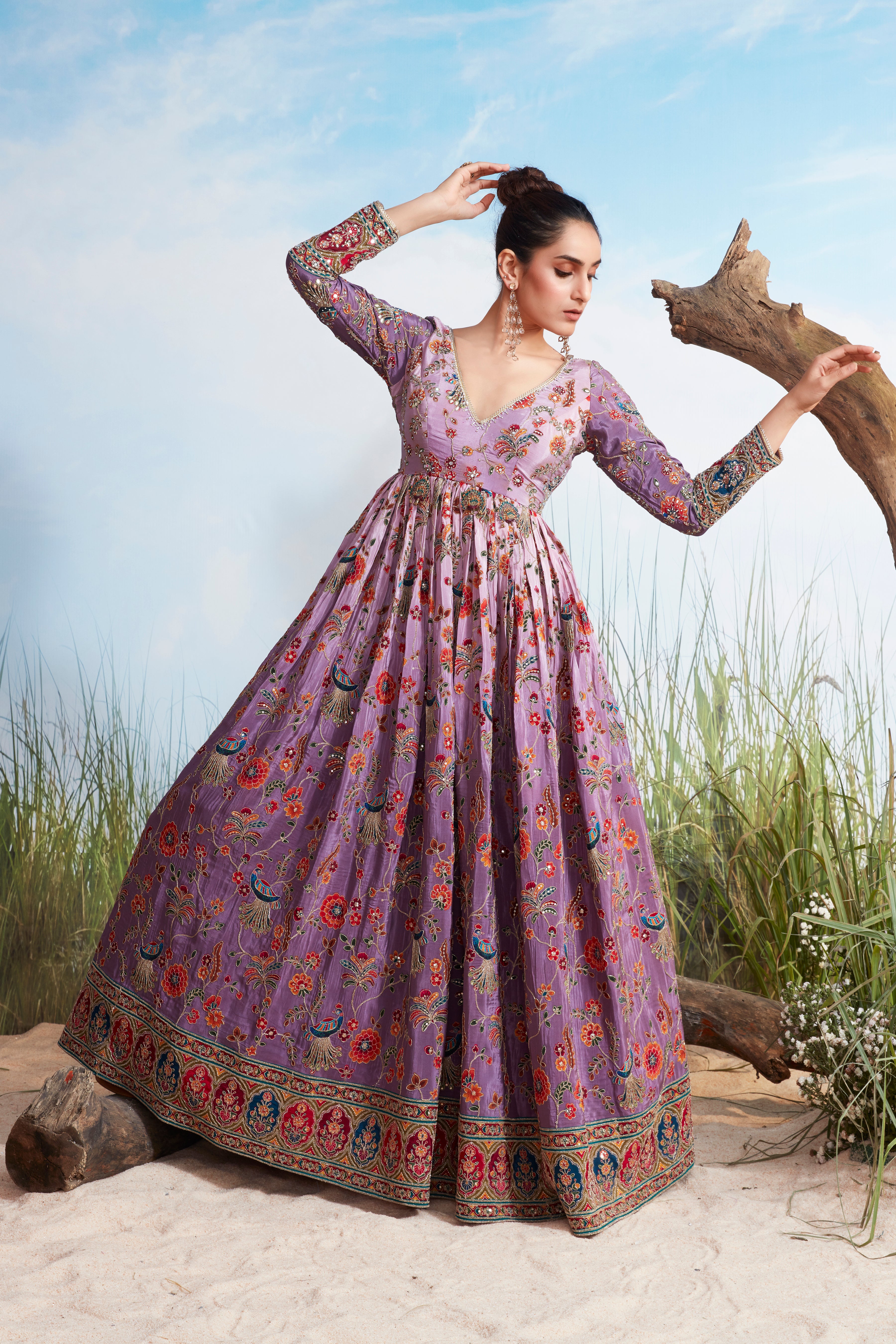 Lavender Embellished Uppada Silk Anarkali Gown