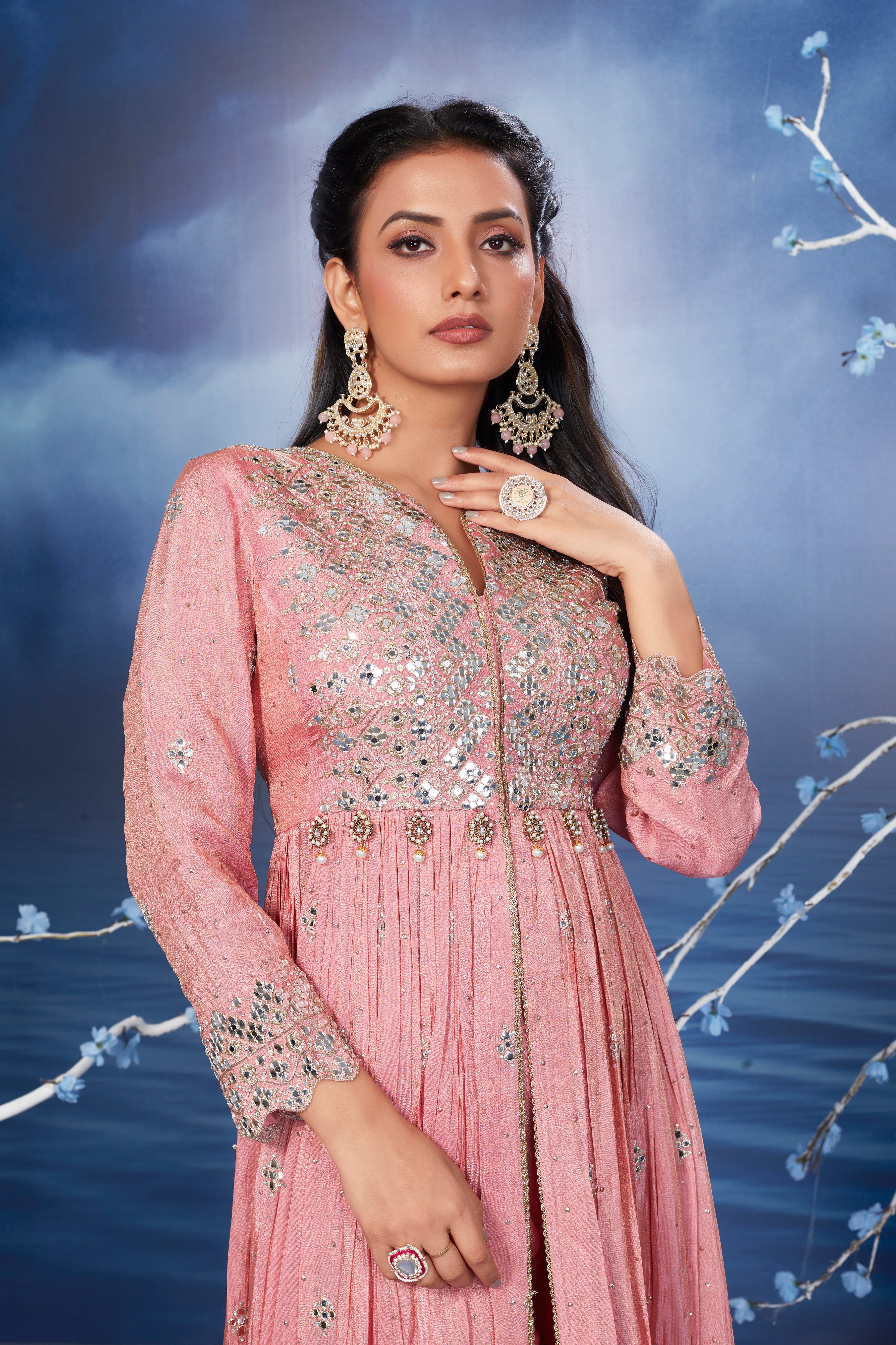 Pastel Pink Shimmer Premium Silk Anarkali Set