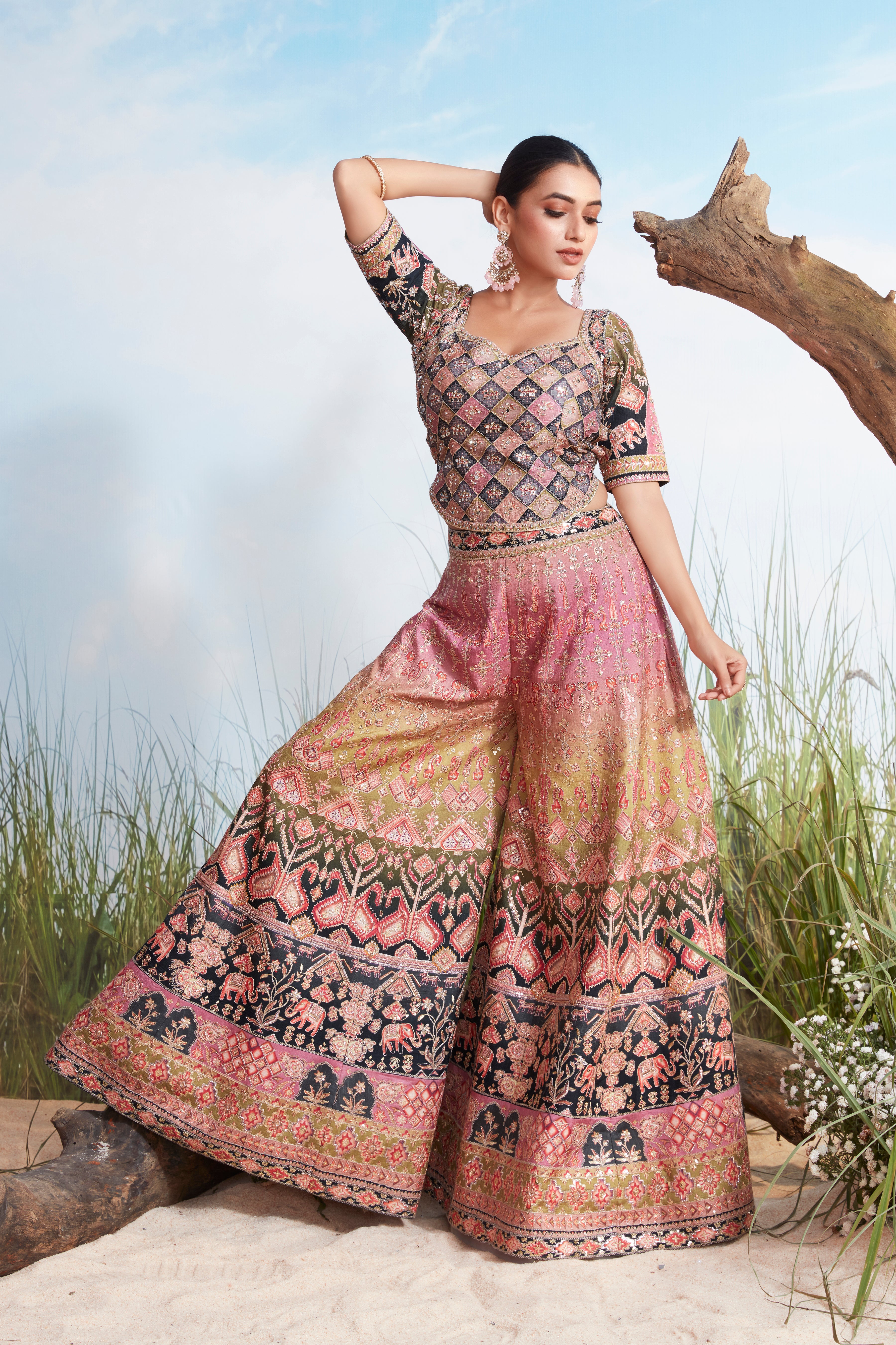 Multi-Color Ombre Premium Silk Palazzo Set