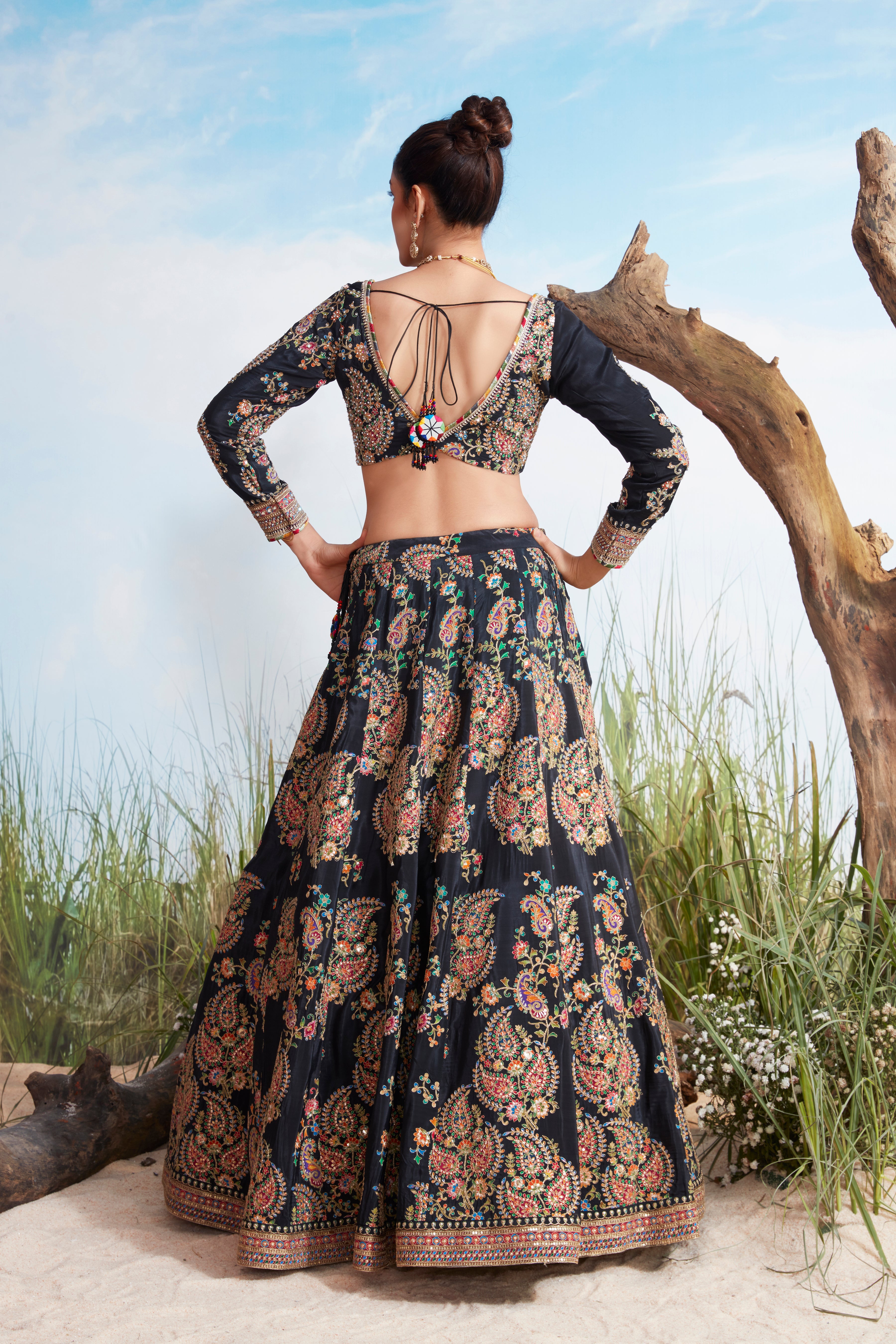Bold Black Embellished Crepe Silk Lehenga Set
