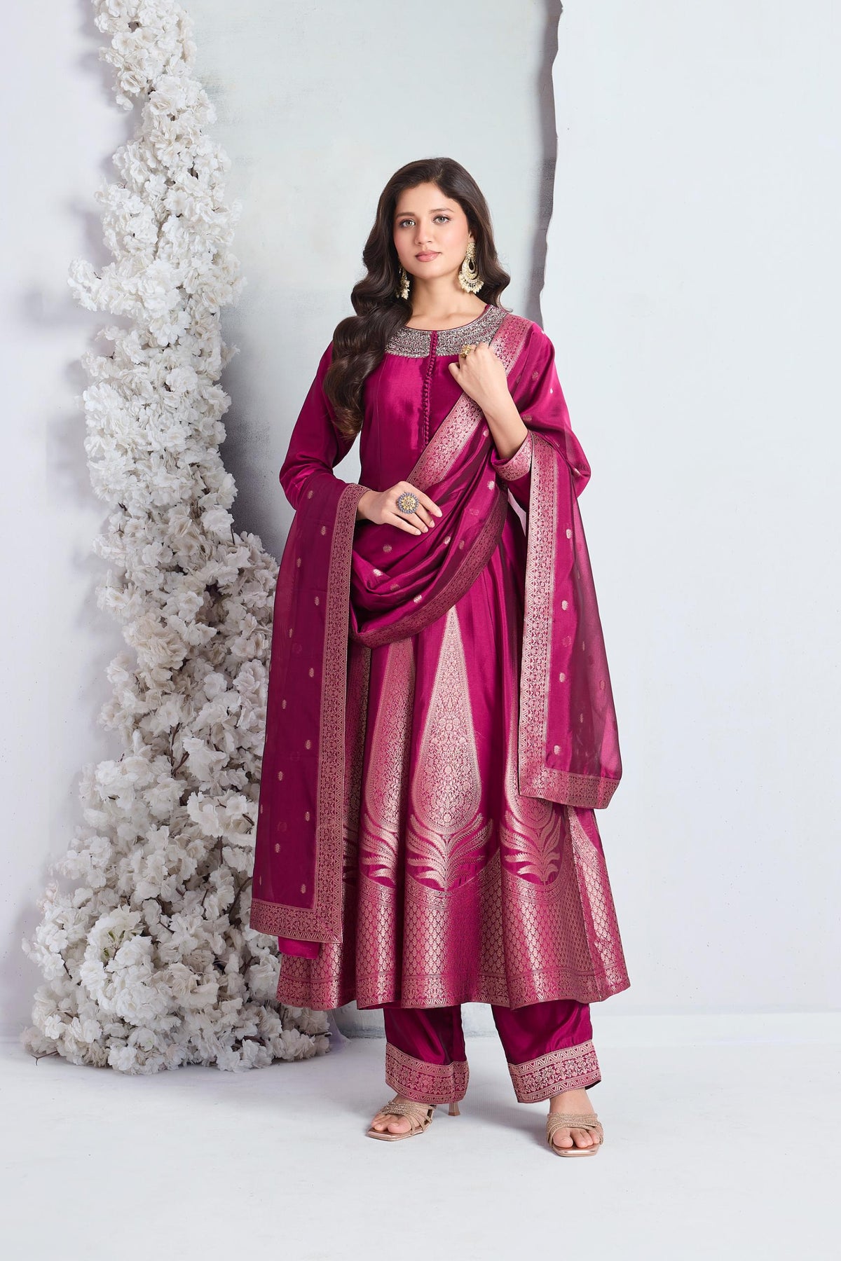 Royal Fuchsia Embellished Viscose Silk Anarkali Set