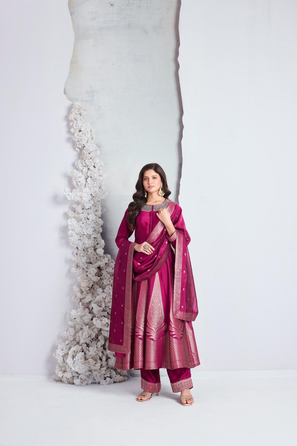 Royal Fuchsia Embellished Viscose Silk Anarkali Set