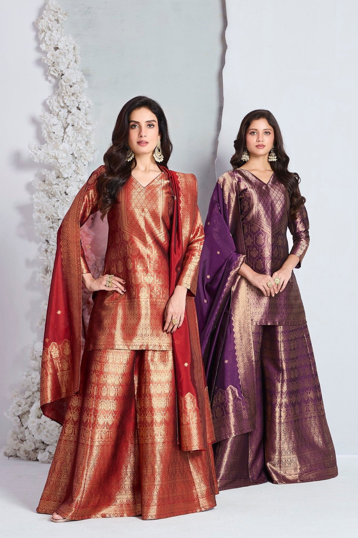 Regal Plum Embellished Viscose Silk Palazzo Set
