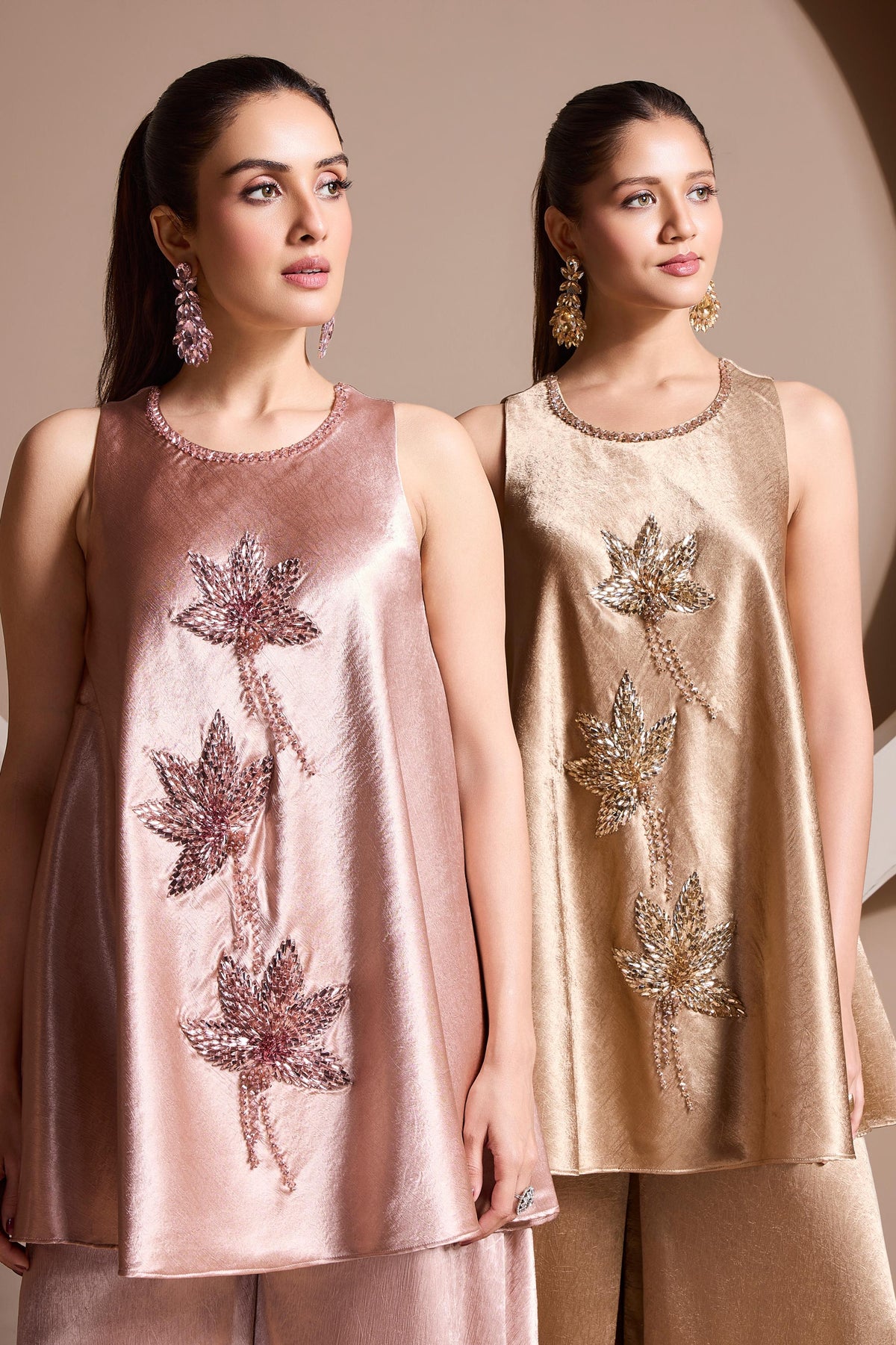 Blush Rose Embellished Satin Silk Palazzo Set