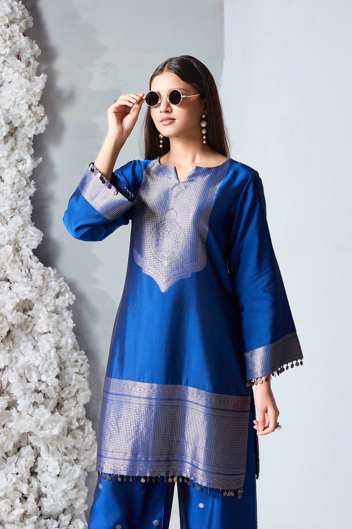 Cobalt Blue Embellished Viscose Silk Co-Ord Set