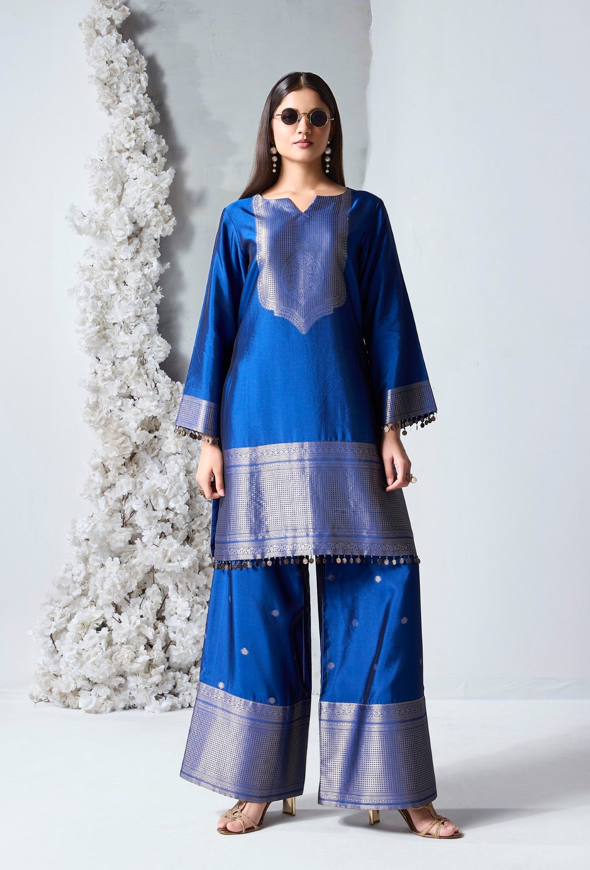 Cobalt Blue Embellished Viscose Silk Co-Ord Set