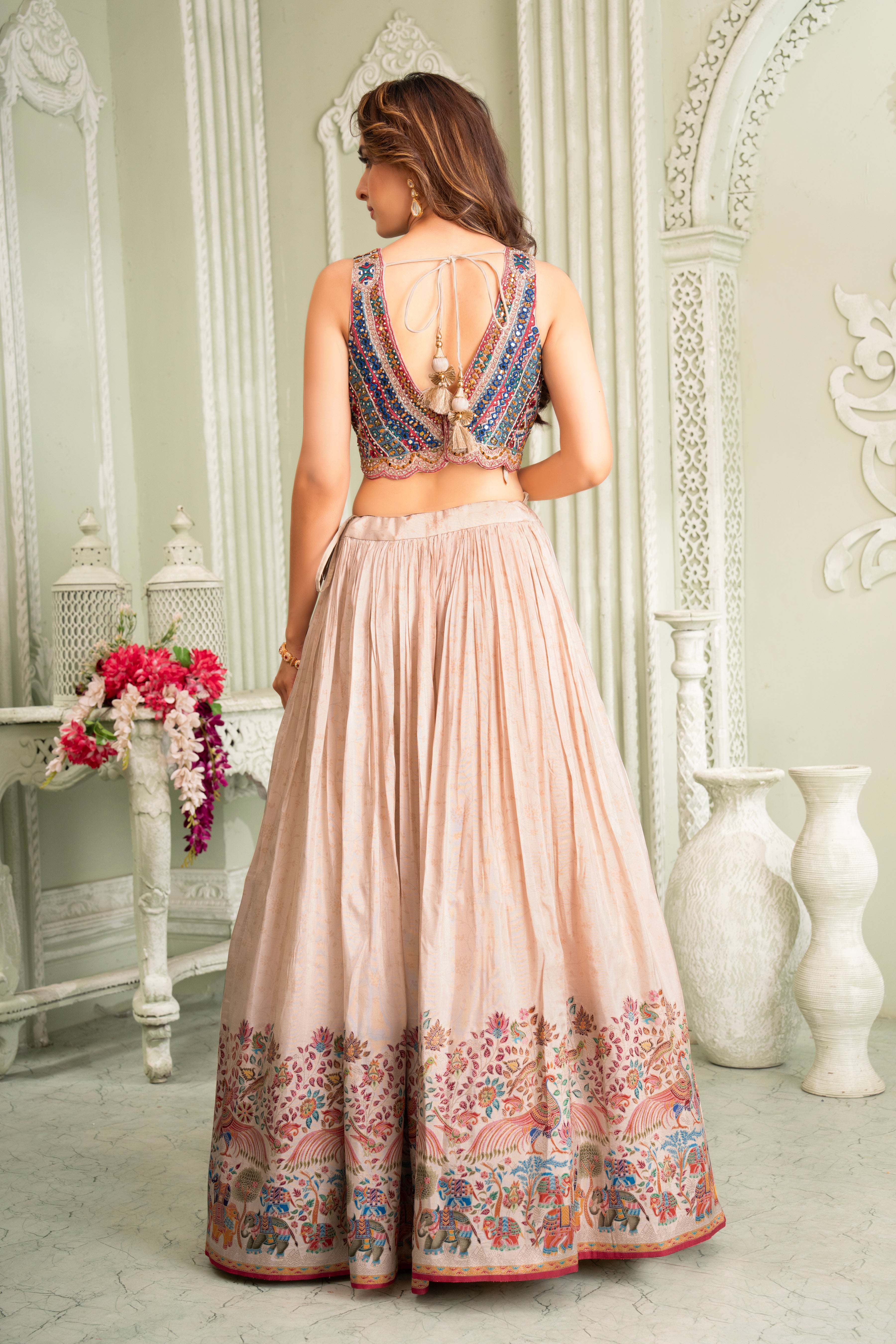 Cream Beige Zari Woven Lehenga Set