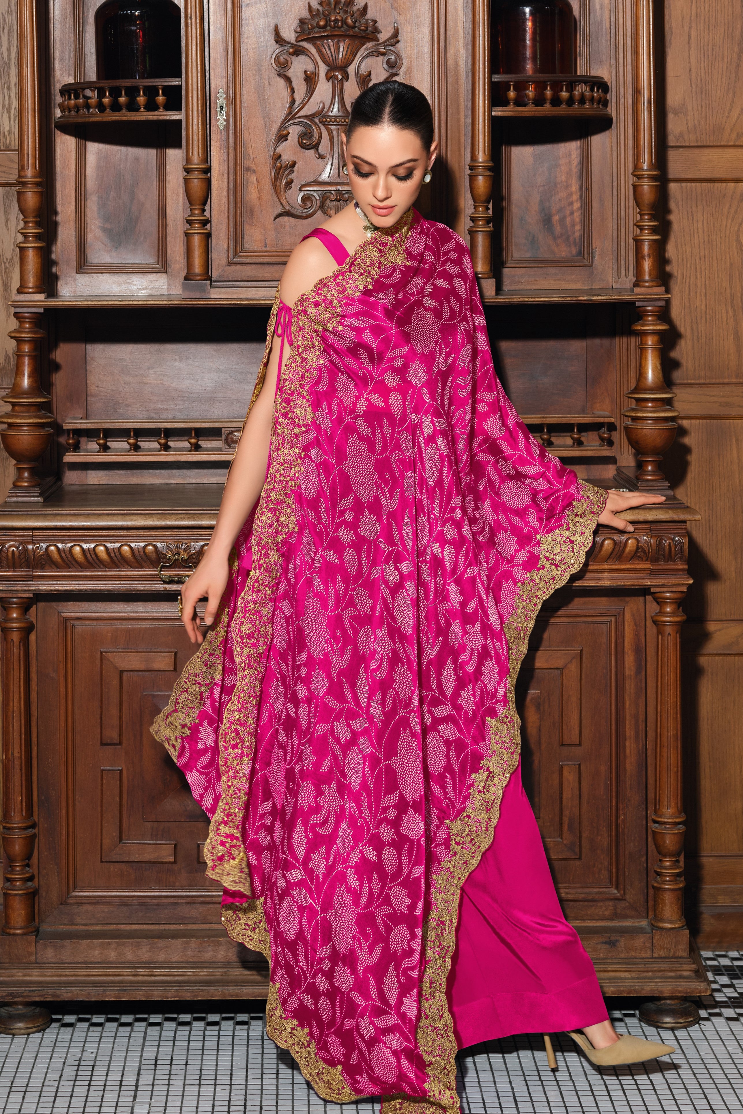 Bright Pink Chinon Silk Tunic & Palazzo Set