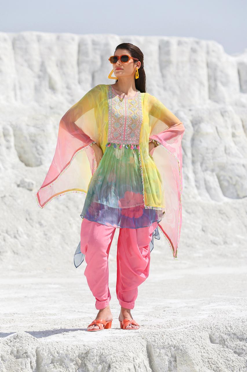 Multicolor Embellished Premium Chiffon Silk Salwar Set