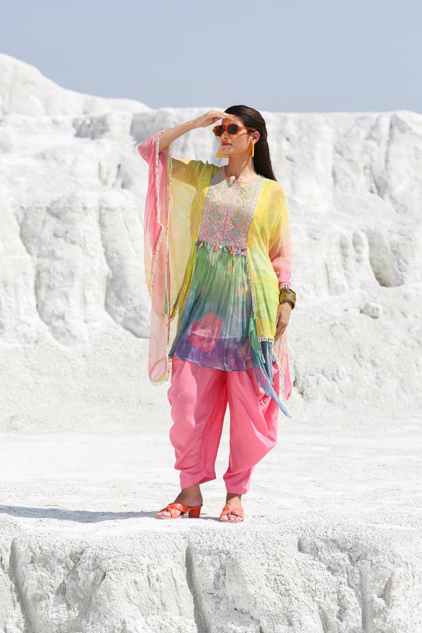 Multicolor Embellished Premium Chiffon Silk Salwar Set