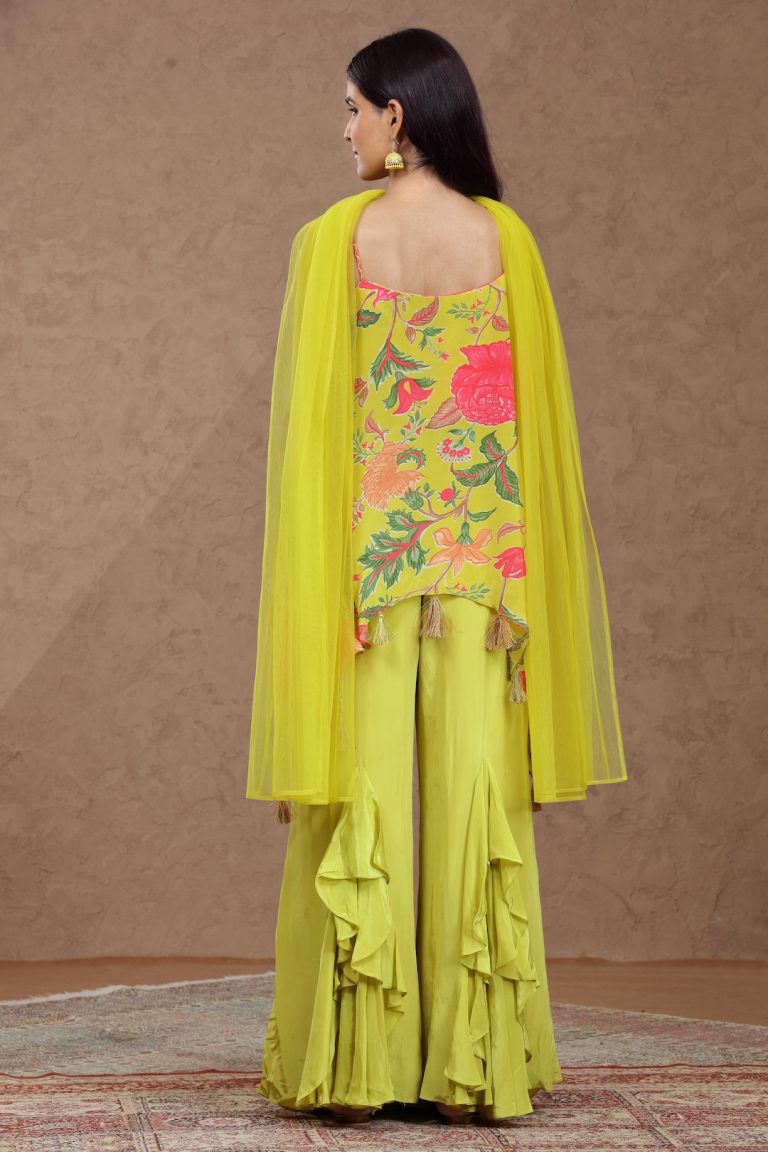 Neon Floral Printed Crepe Silk Palazzo Set