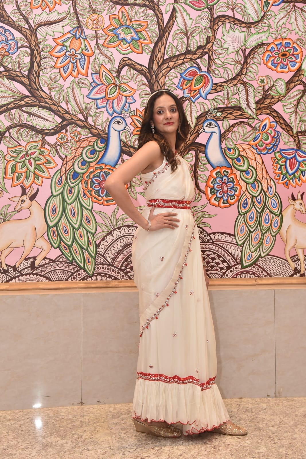 Pearl White Embellished Premium Organza Silk Saree