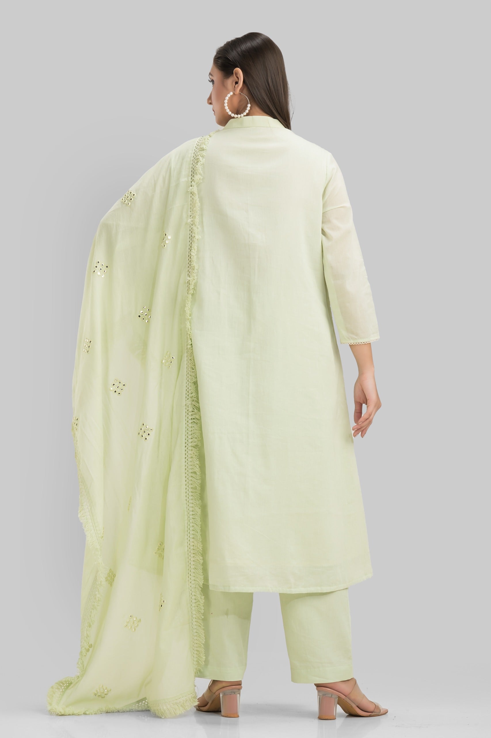 Mint Green Hand Painted Organic Cotton Kurta Pants Set