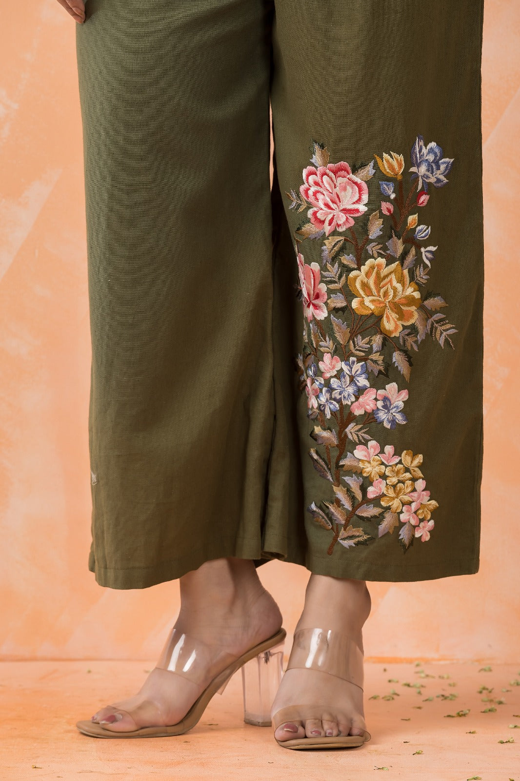 Olive Green Embroidered Rich Cotton Co-Ord Set