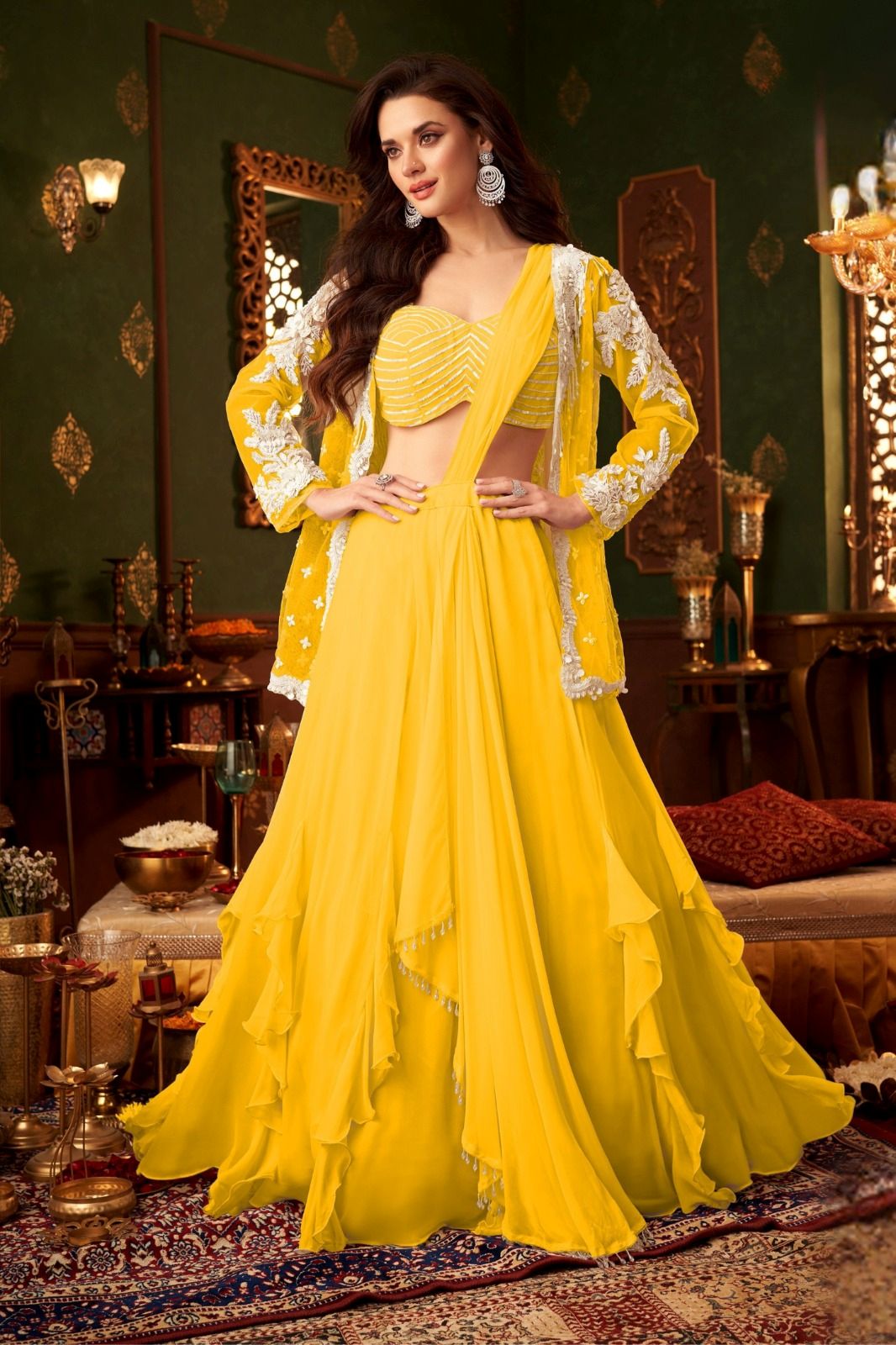 Bright Yellow Embellished Draped Saree
