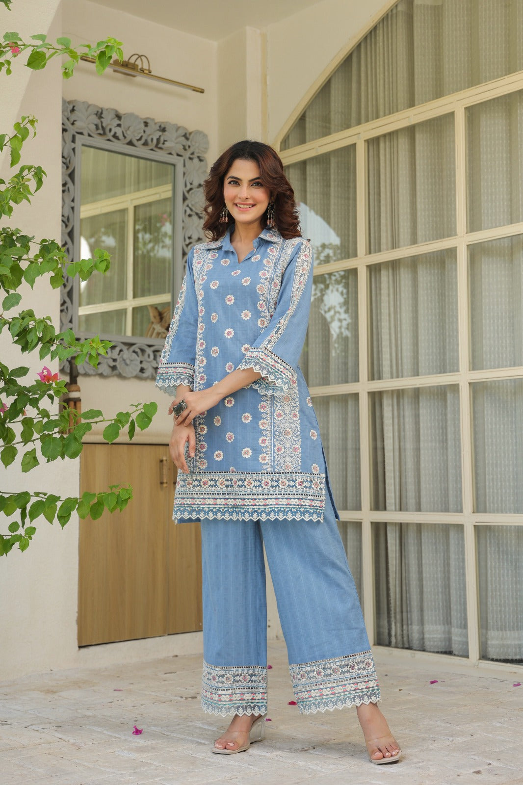 Classic Blue Embroidered Co-Ord Set