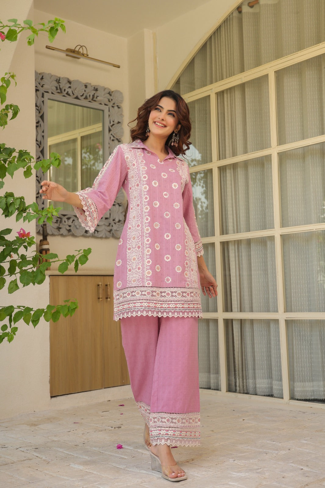 Classic Pink Embroidered Co-Ord Set