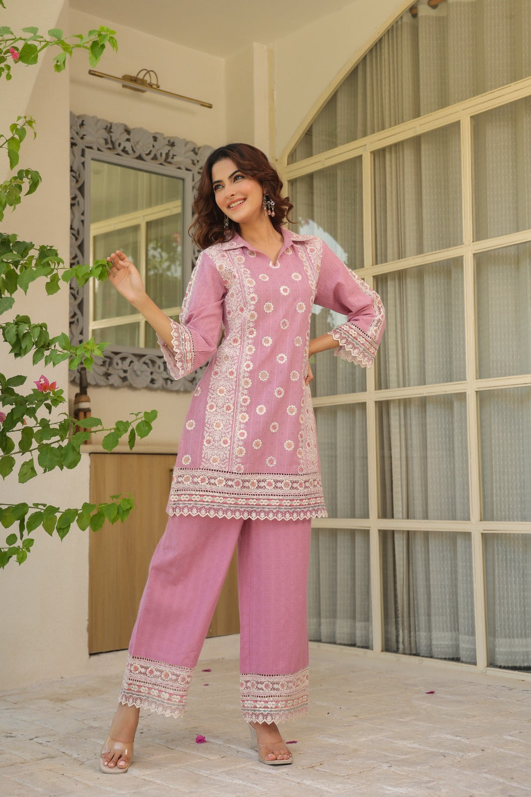 Classic Pink Embroidered Co-Ord Set